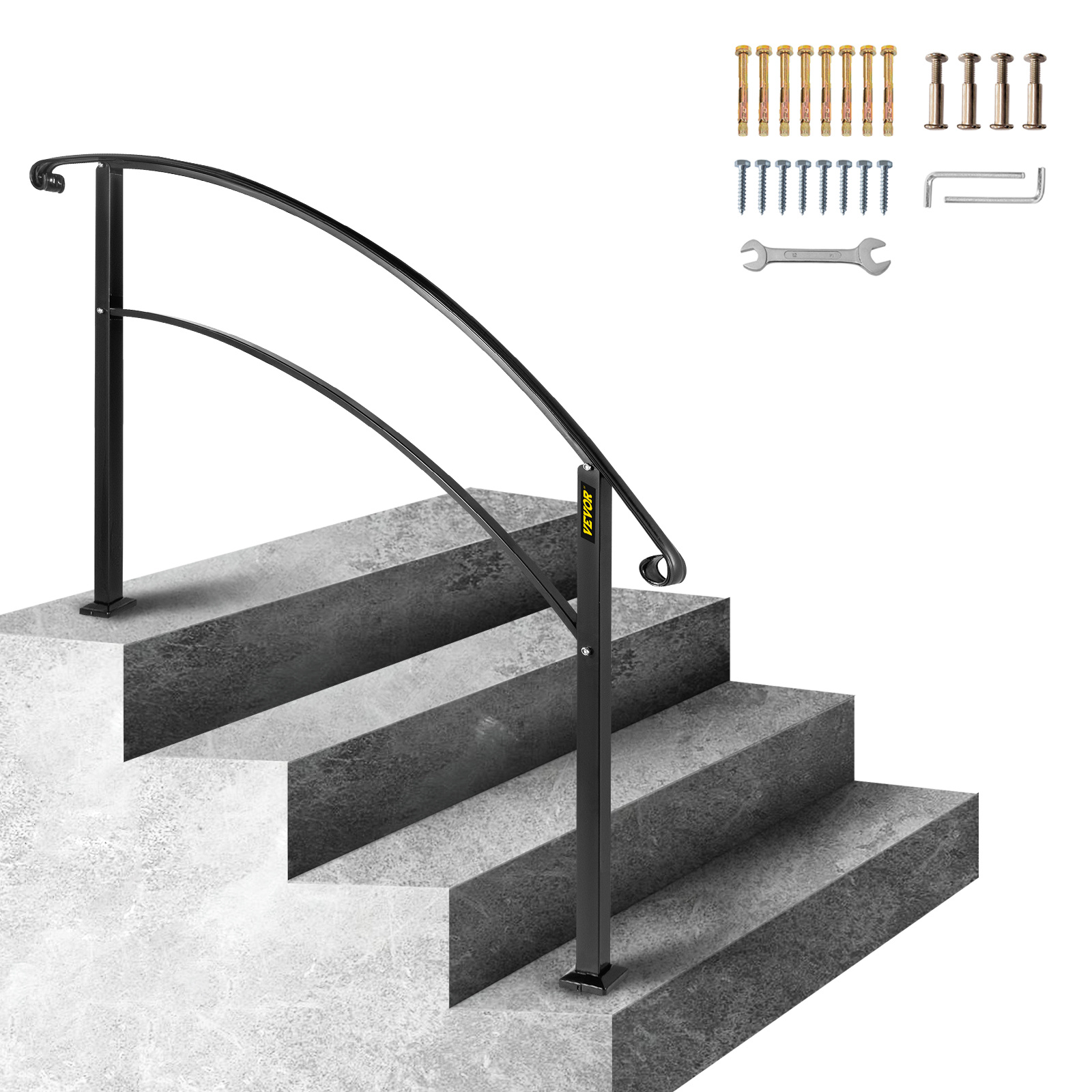 Vevor Adjustable Wrought Iron Transition Handrail Matte Black 4ft Fits