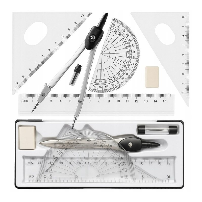 TEMU 7-piece Geometry School Math Set - Durable Measuring And Drawing Tool Kit For Students And Professionals, Featuring Compasses, Protractors,