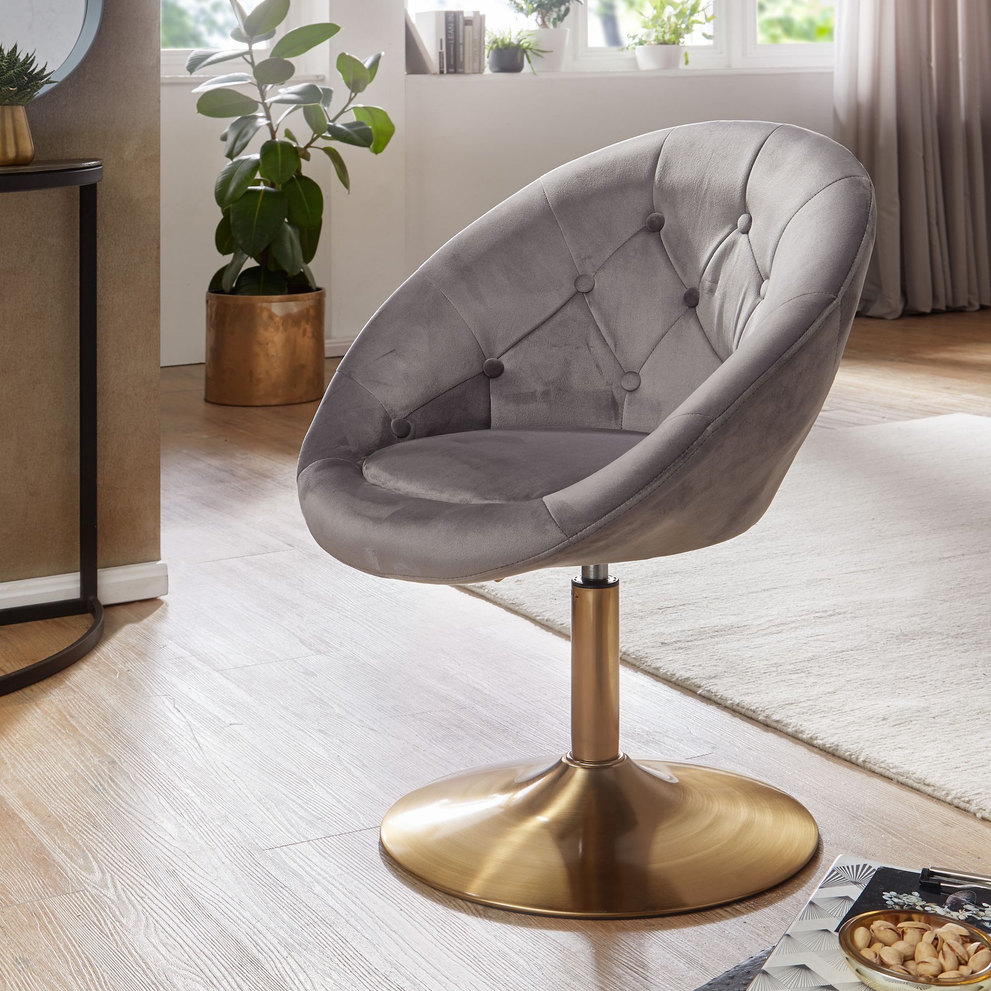 Image of Swivel Lounge Chair, Club Chair With Backrest, Rotating Cocktail Chair, Upholstered Lounge Chair With Fabric Cover