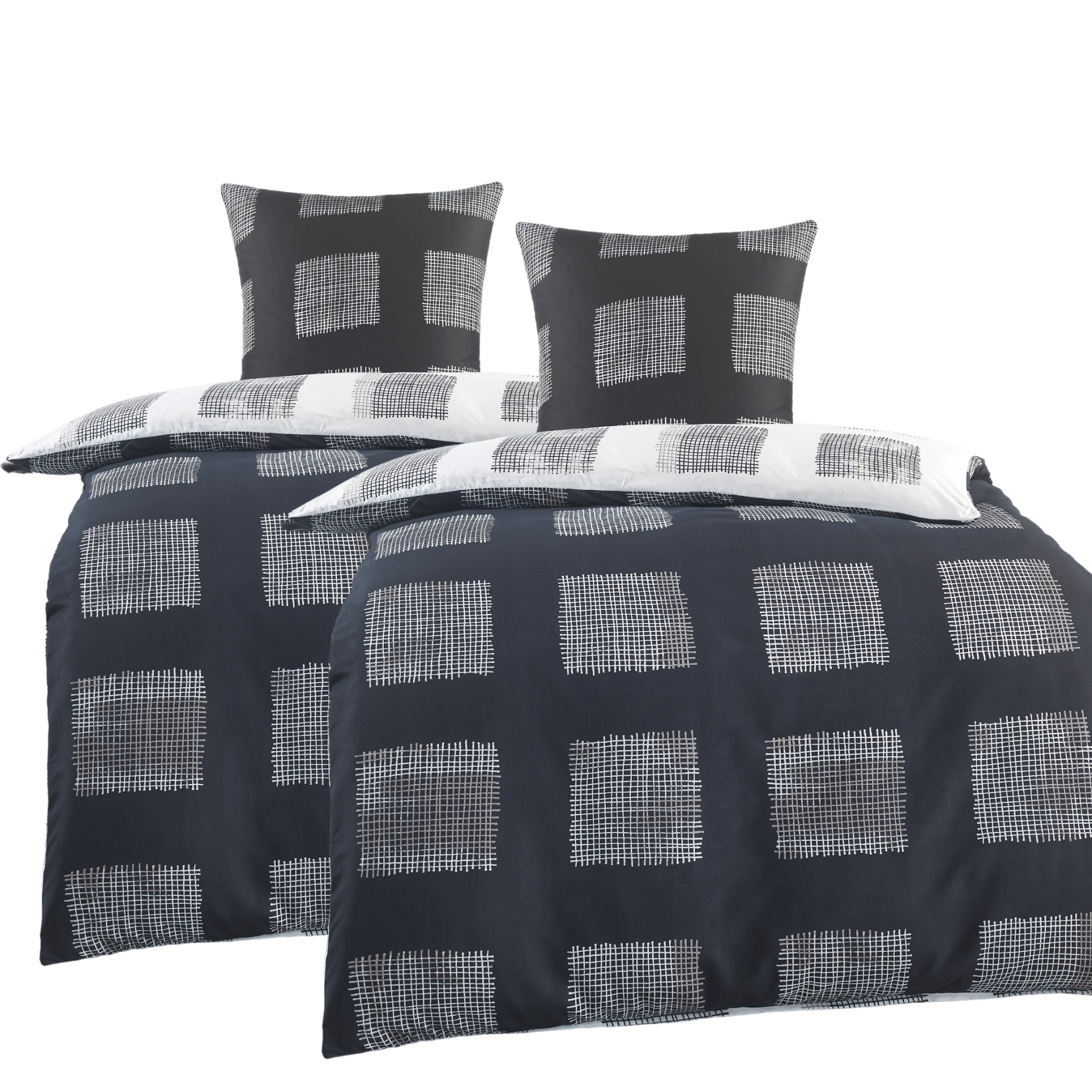 Image of Microfiber Bedding Set 135x200 Cm 4-piece - Duvet Cover 2x 135x200 + Pillowcases 2x 80x80 - Zipper Closure - Modern - High Quality