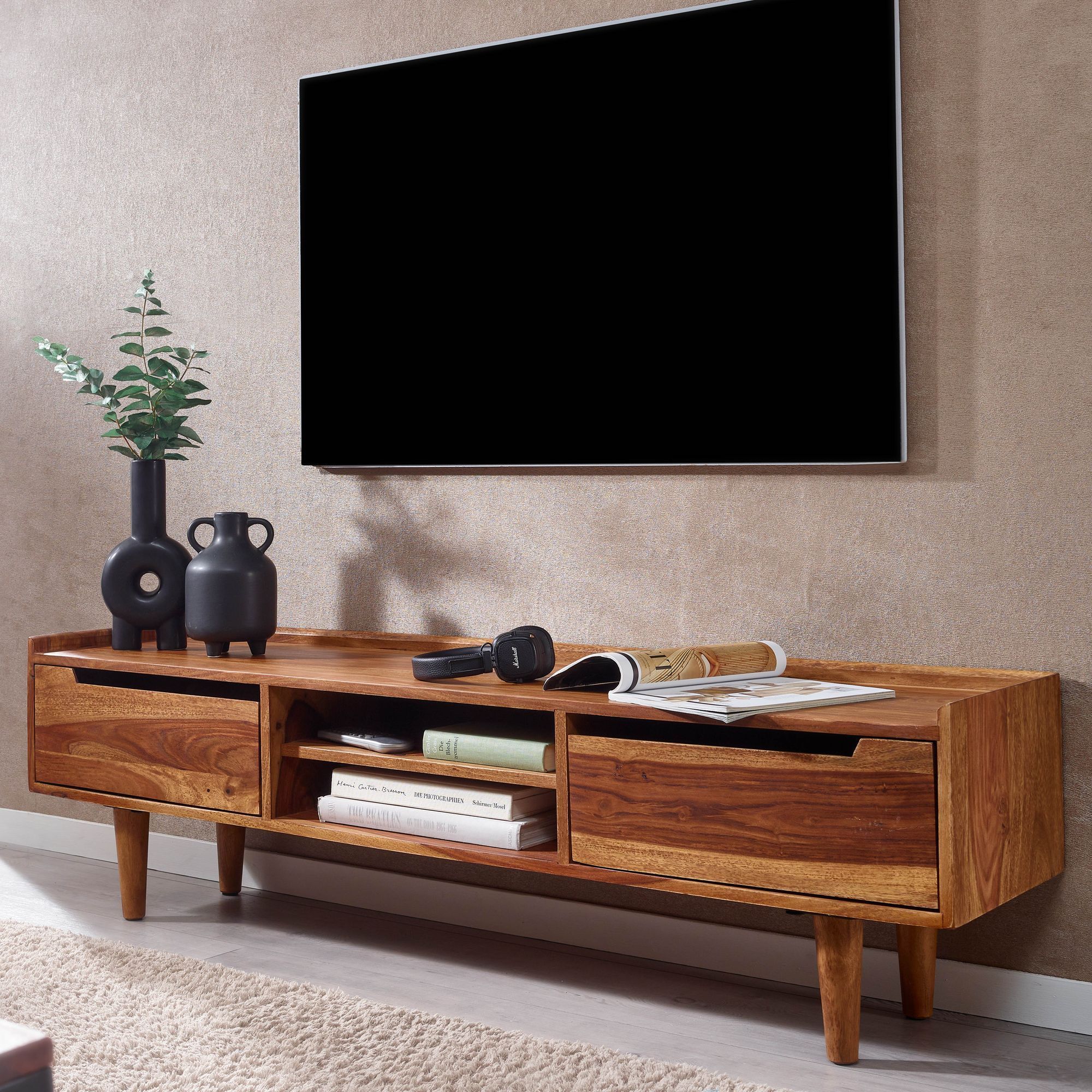 Image of Lowboard Solid Wood 145x43x35 Cm Tv Cabinet With , Cabinet Design, Tv Table Modern Tv Cabinet Living Room