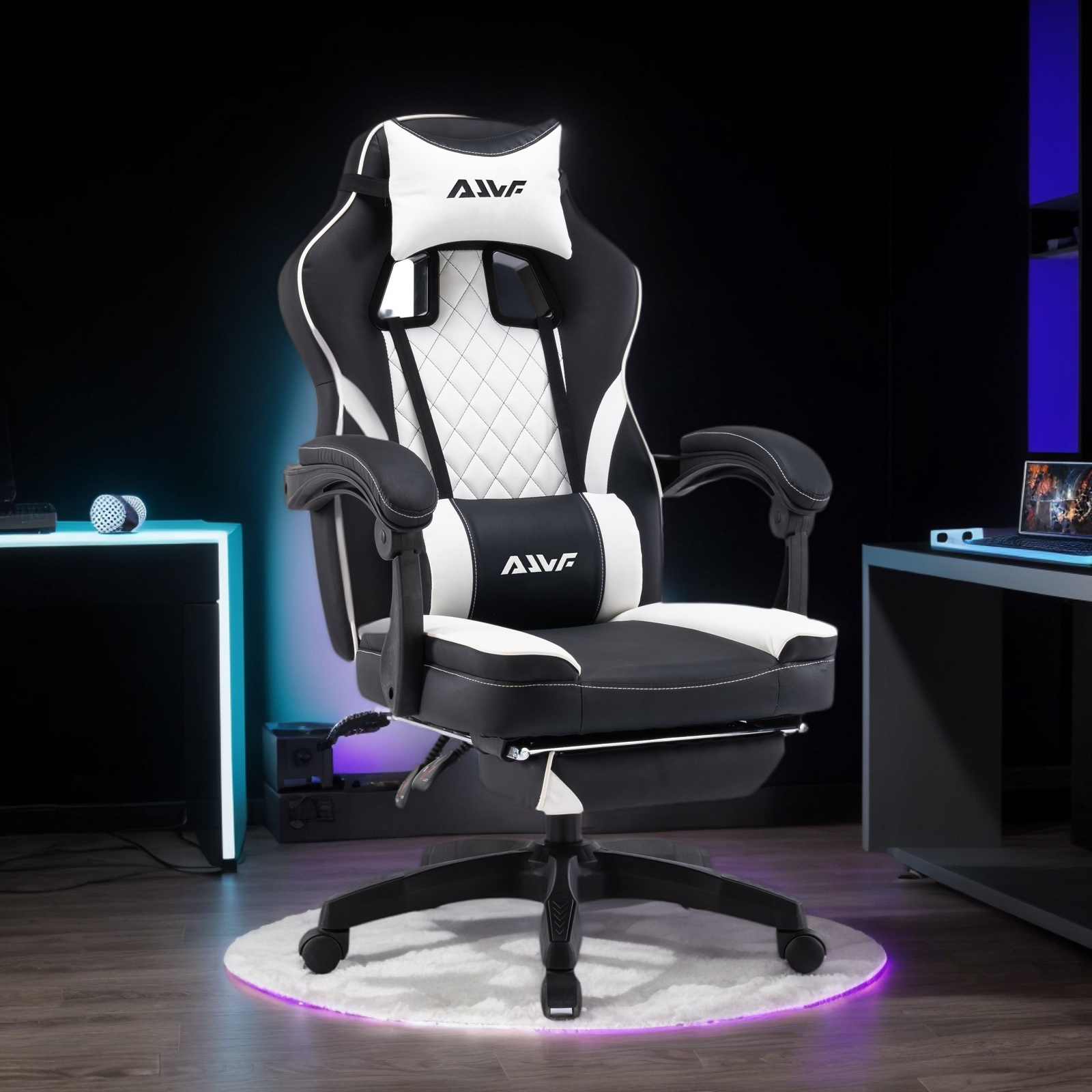Ergonomische Gamingstoel met Ottomaan Armleuningen - 155° Inversie, Hoge Rugleuning, Verstelbare Hoofdsteun en Armleuningen, Zwart-Wit Design, Gevoerde Zitting voor Kantoor en PC Werkstation, Fashion Avatar X | Soepel Bewegende Wieltjes, Gamingstoel voor Volwassenen