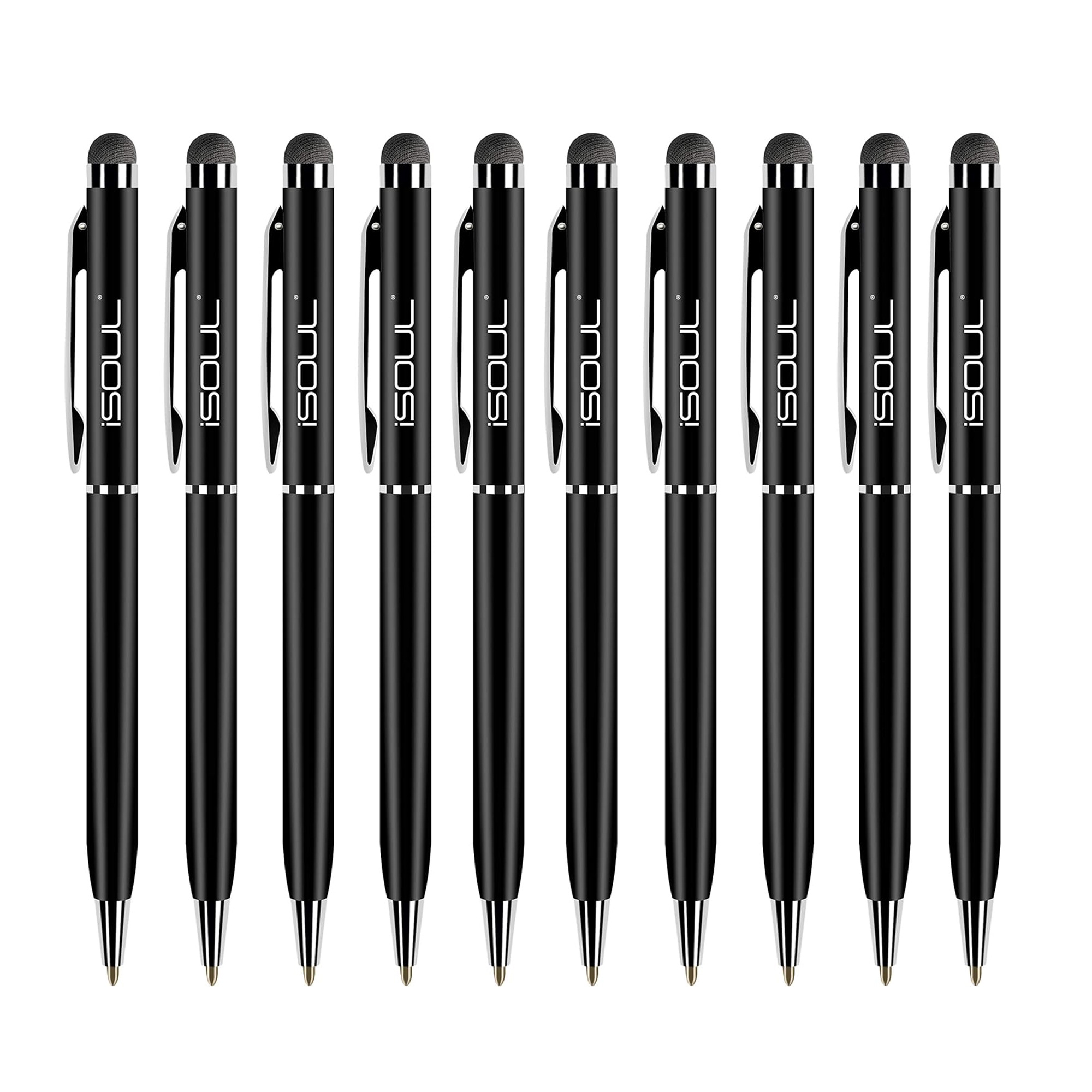 TEMU Isoul Pen Pack Of 10 Black 2 In 1 Stylus Pens For Touch Screens Capacitive Microfibre Tip & Twist Ballpoint Pen