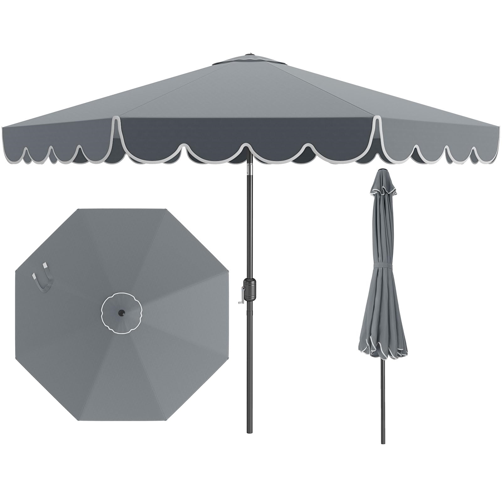 Sun Umbrella 300 Cm, Garden Umbrella With Crank And Valance, Foldable On Sides At 35°, Patio Umbrella, Market Umbrella For Garden, Balcony, Terrace (grey)
