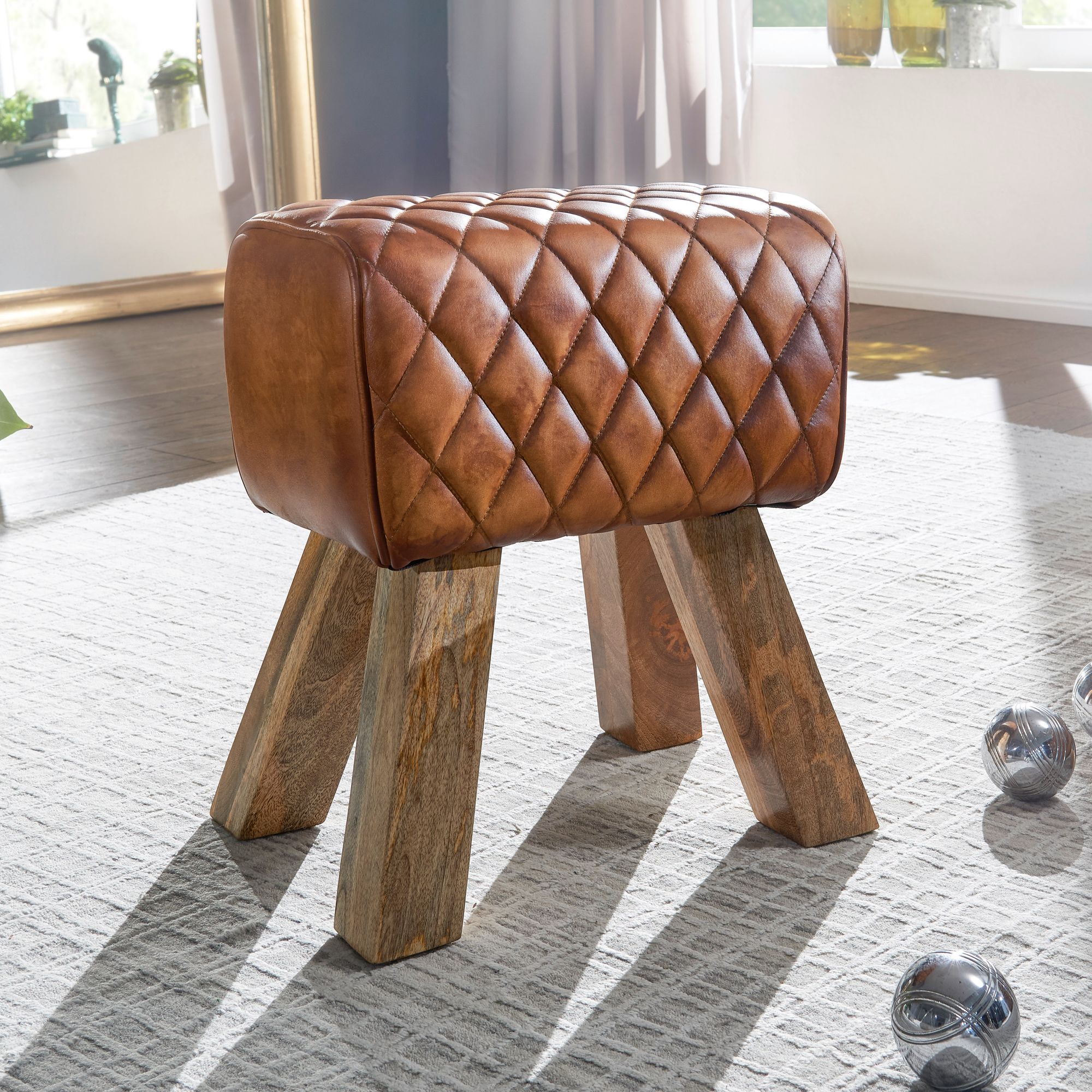 Genuine Leather / Solid Wood Stool 40x48x27 Cm Modern Footstool, Stool Leather Stool Brown, Small Upholstered Stool, Wooden Stool With Leather Cover