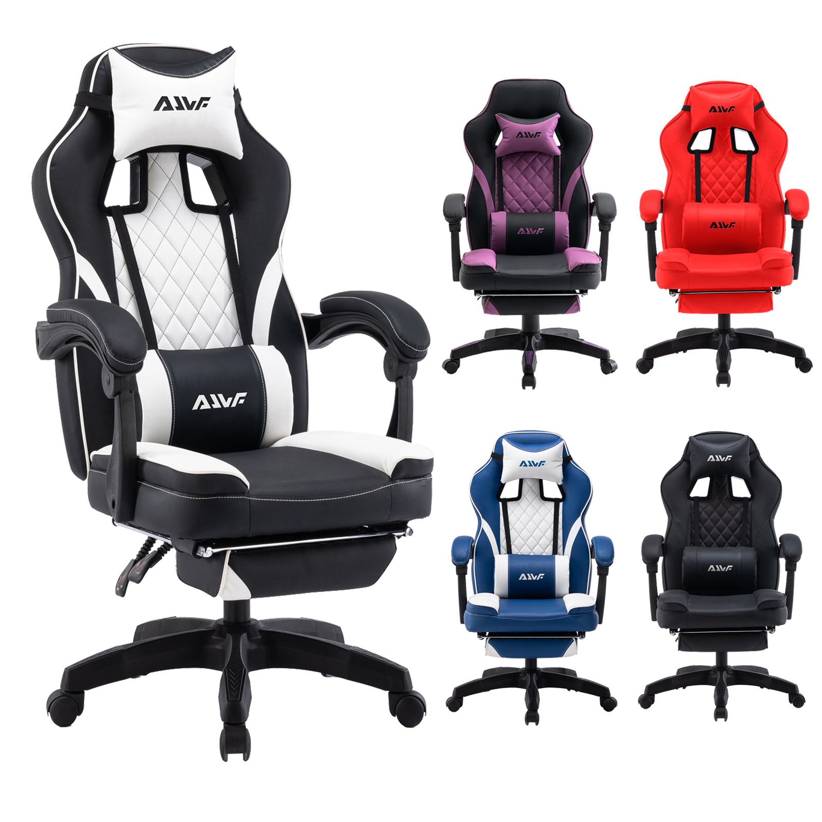 Ergonomische Gamingstoel met Ottomaan Armleuningen - 155° Inversie, Hoge Rugleuning, Verstelbare Hoofdsteun en Armleuningen, Zwart-Wit Design, Gevoerde Zitting voor Kantoor en PC Werkstation, Fashion Avatar X | Soepel Bewegende Wieltjes, Gamingstoel voor Volwassenen