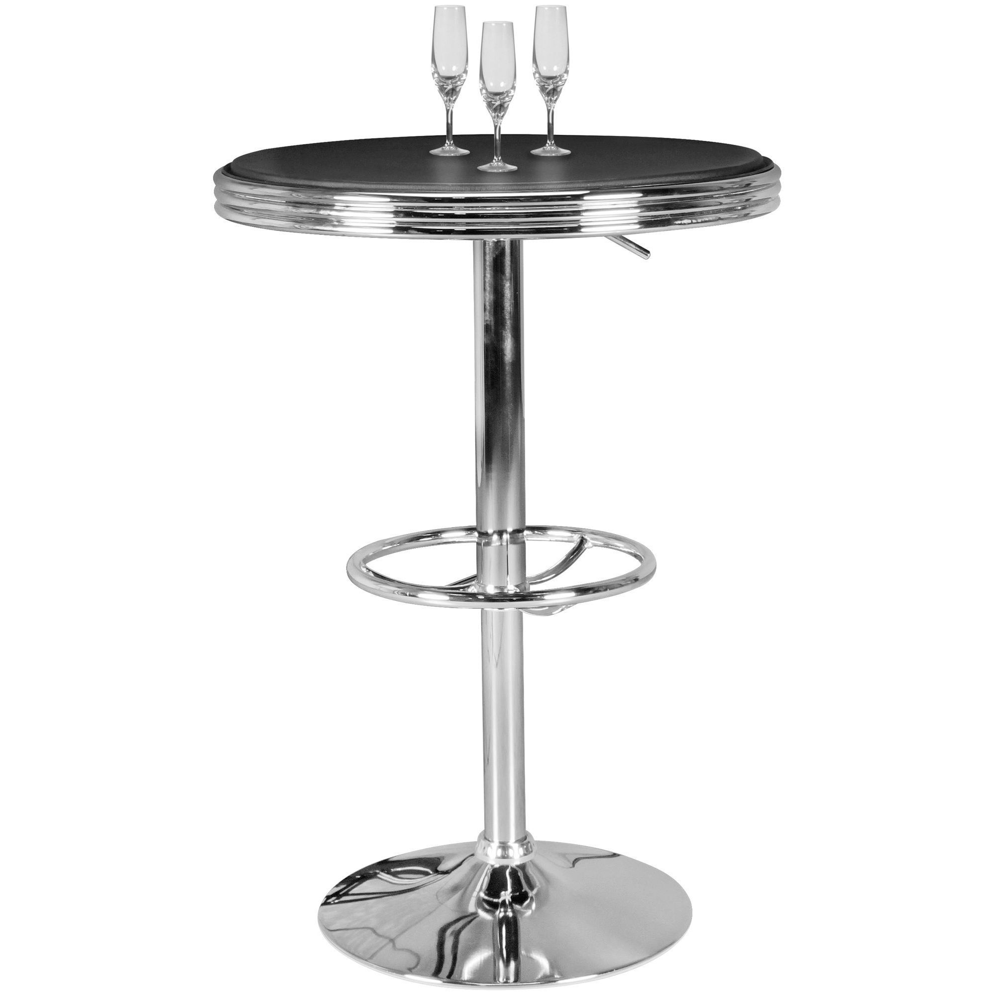 Image of American Diner Table Round Ø 60 Cm Aluminum Artificial Leather Cover, Retro Standing Table /silver, Bistro Table 50s Style, Party Table With Made Of Chrome-plated Aluminum