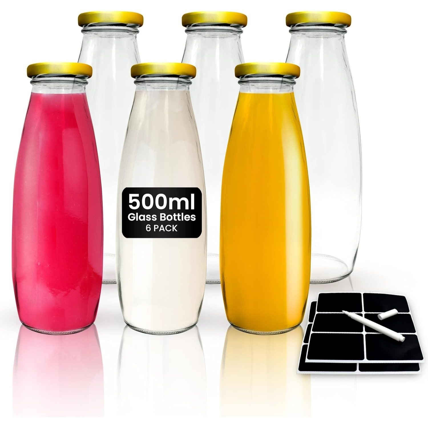 TEMU Glass Milk Bottles - Reusable Water Bottle For Juices, Dressings, Sauces, Beverages, With Lids, Labels, And Pen, Smoothie Bottle, Juice Bottle,