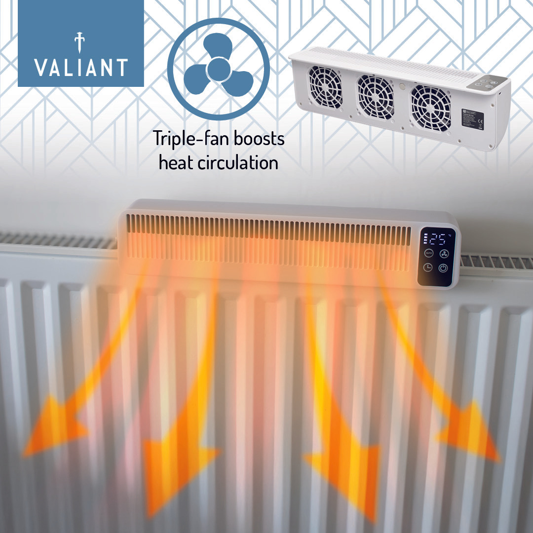 Valiant Radiator Fan – Triple Fan Heat Booster, Quiet, Rechargeable, Magnetic Fit