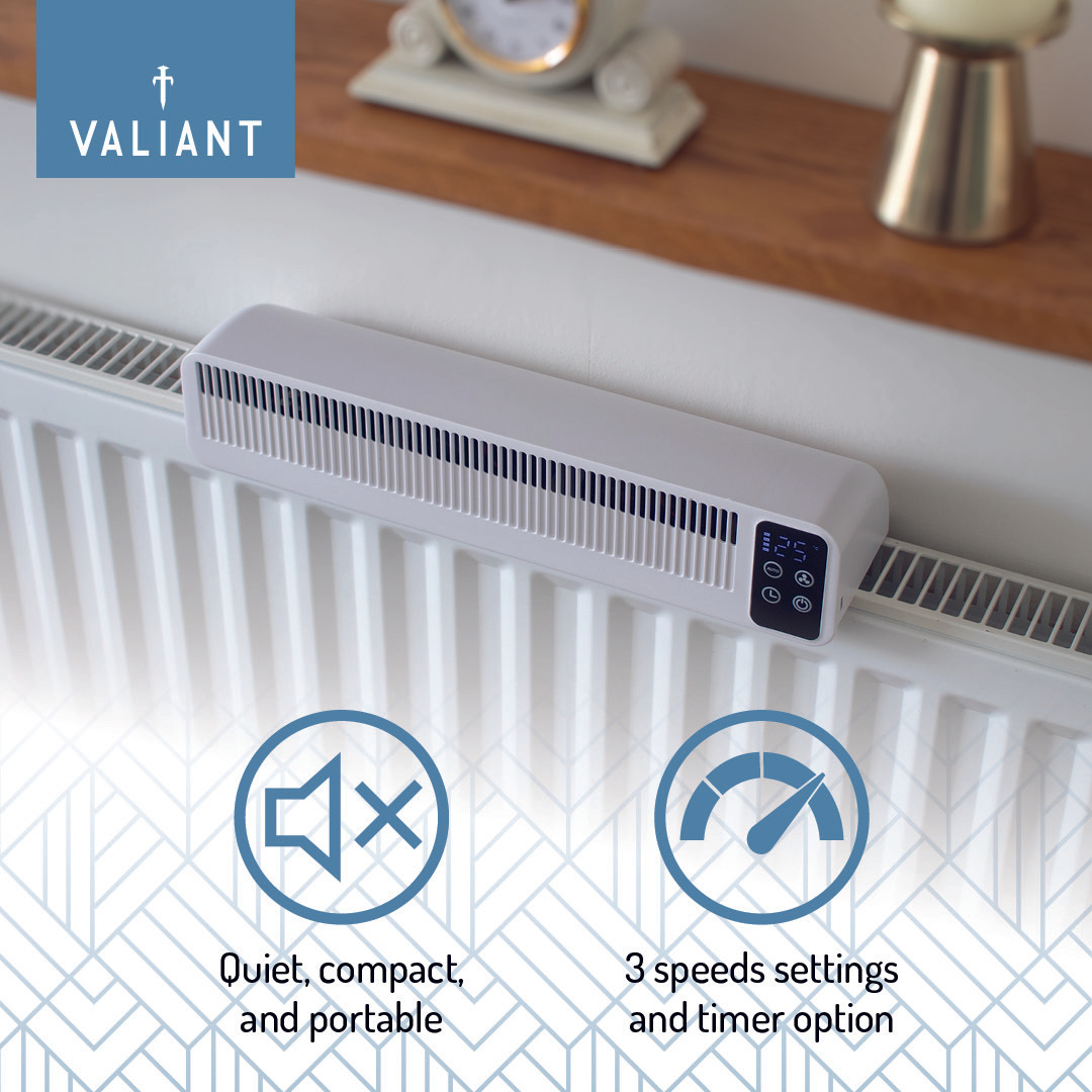 Valiant Radiator Fan – Triple Fan Heat Booster, Quiet, Rechargeable, Magnetic Fit