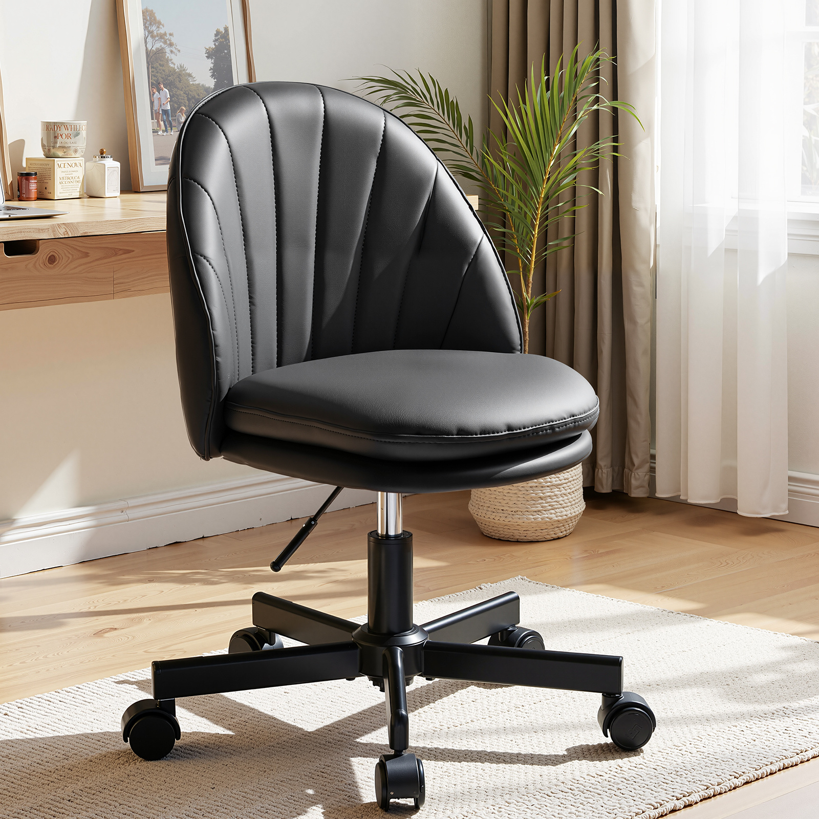 Image of Home Office Chair, Makeup Chair, Armless Desk Chair, Swivel Chair With Backrest, Comfortable Height-adjustable Office Chair On Wheels