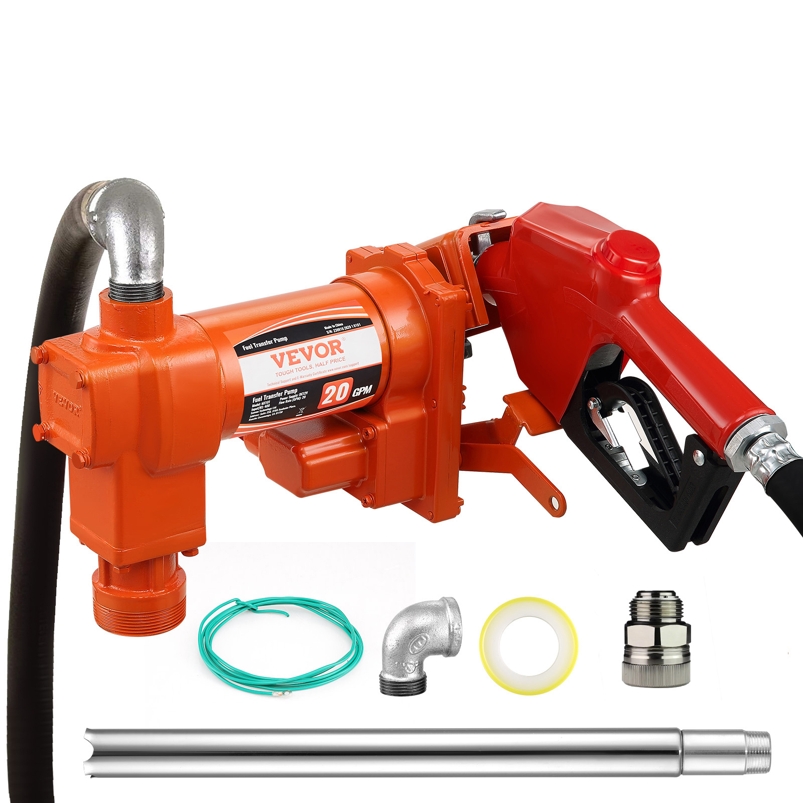 Vevor Fuel Transfer Pump, 12v 20 Gpm 1/4 , Gasoline Extractor Pump With Automatic Nozzle, Hose & Suction Pipe For Gasoline, , Kerosene, Ethanol & , And