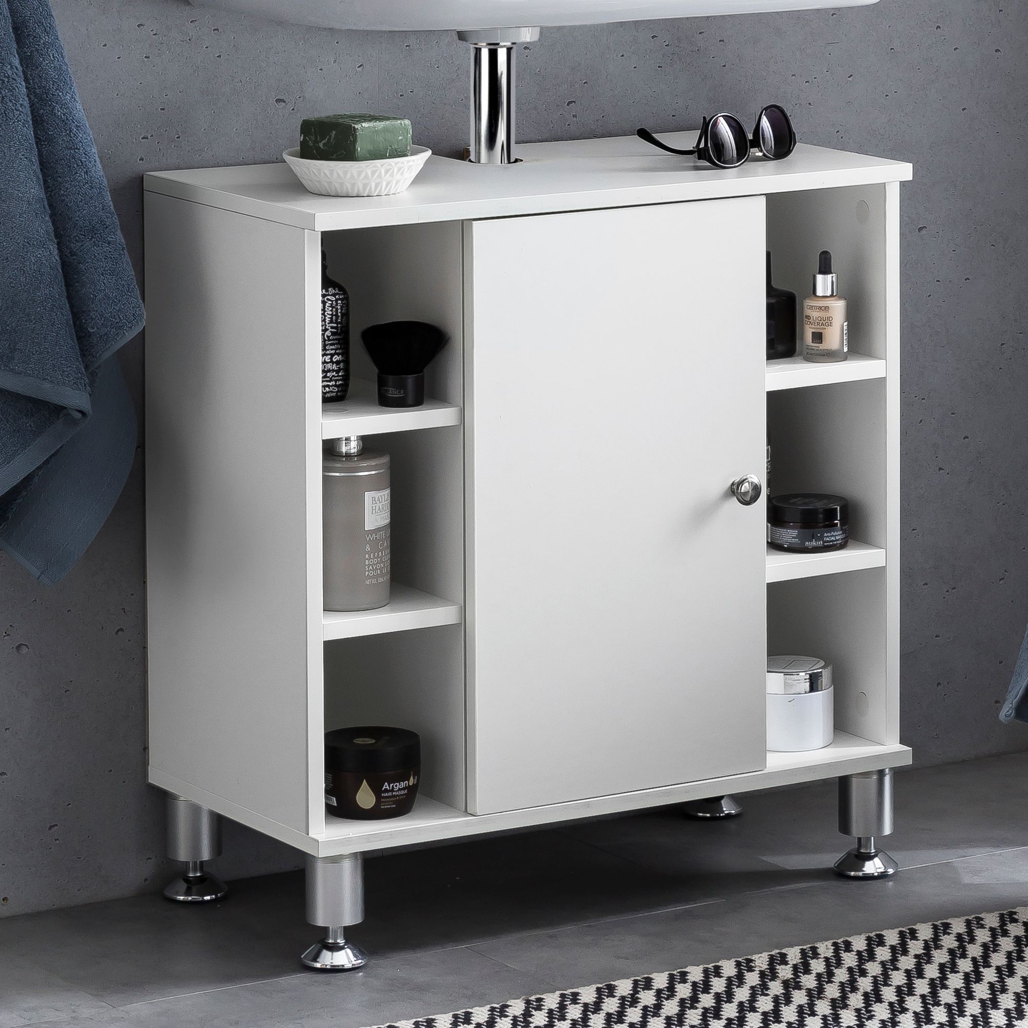60 X 32 Cm Sink Cabinet With Door & 6 Shelves White, Washbasin Cabinet, Bathroom Furniture Cabinet Bath