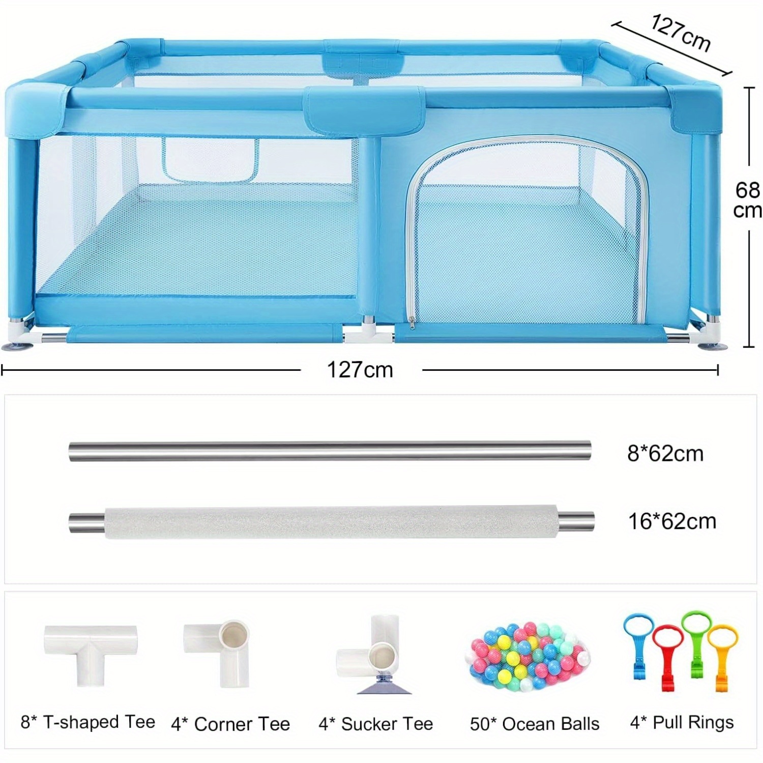 4 Sides Playpen by house & Round Zipper Door PlayPen 127x127cm/180*150cm