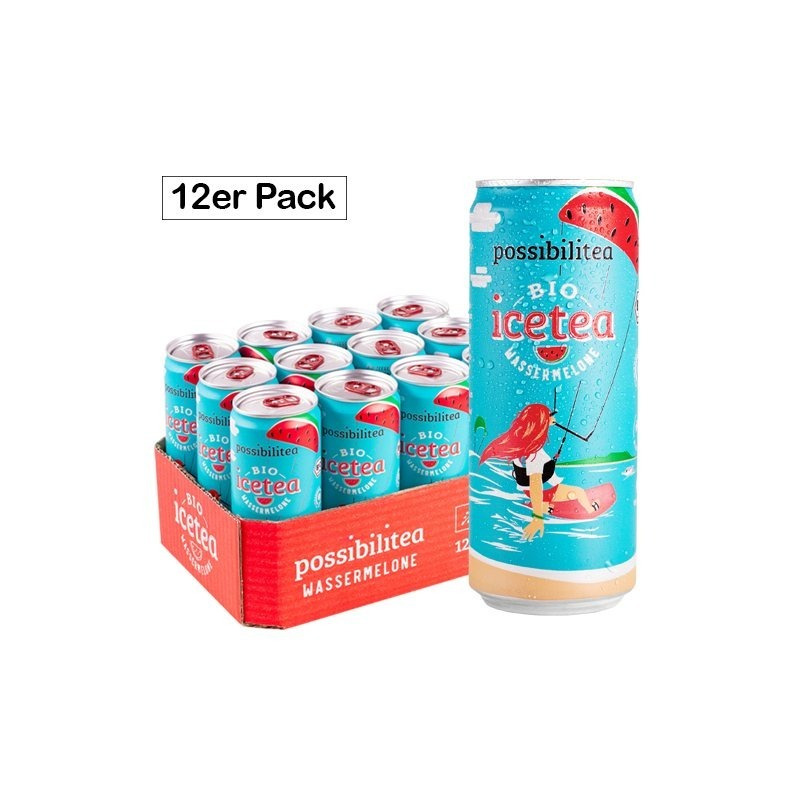 Image of Possibility Of Bio Ice Tea Watermelon (12 × 330 Ml Can), Incl. 3 € Deposit – Fruit Tea-based Refreshing Drink With Watermelon Flavor, Vegan