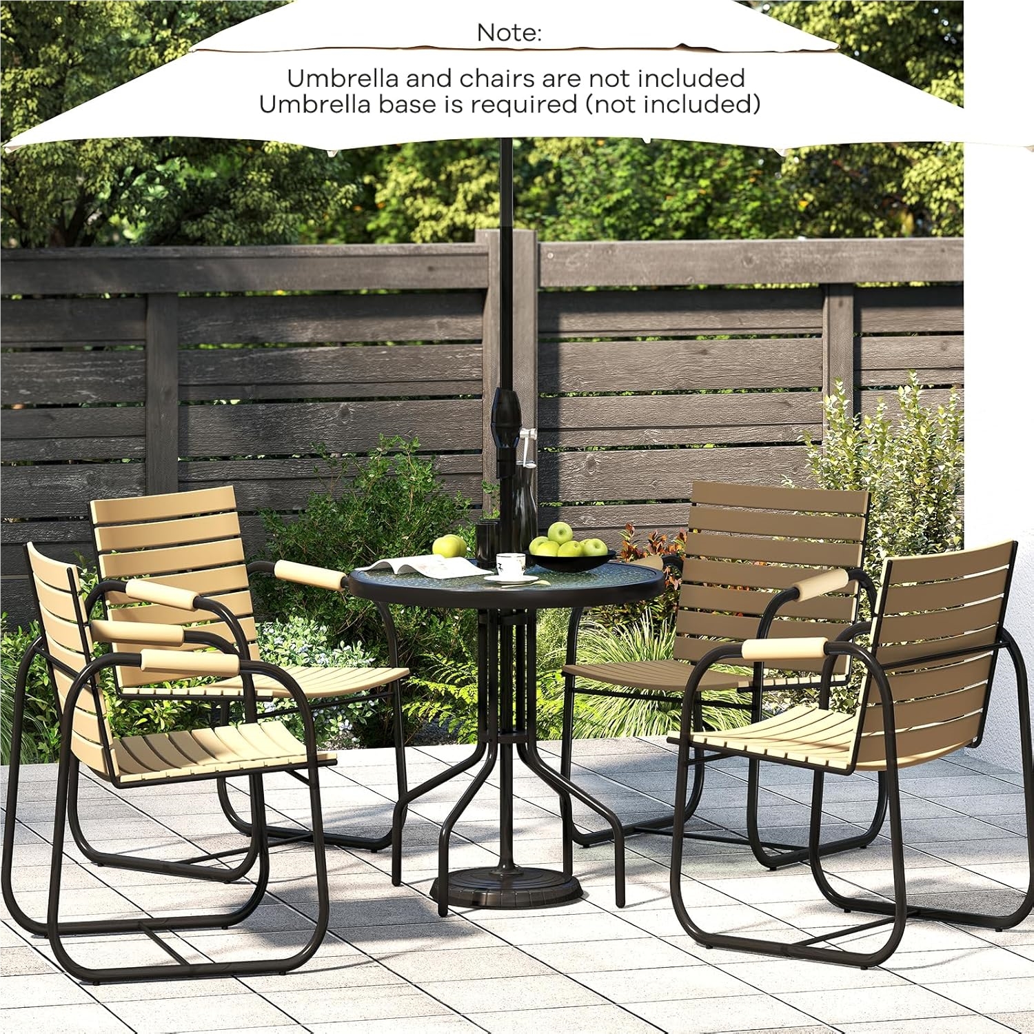 Garden Table With 4 Cm Umbrella Hole, Made Of Tempered Glass, Round Dining Table With Metal Frame, Side Table