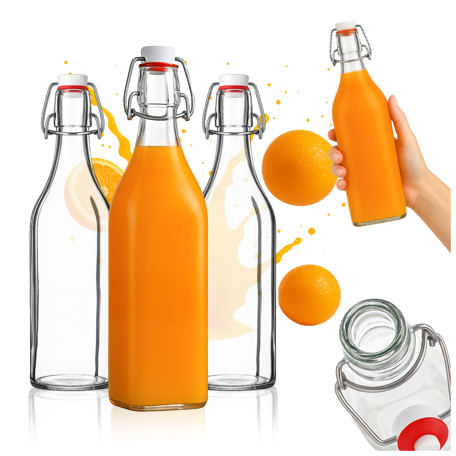 TEMU Square Glass Bottle 500 Ml Olive Oil Vinegar Syrup Glass Bottles With Swing Top Mechanical Cap