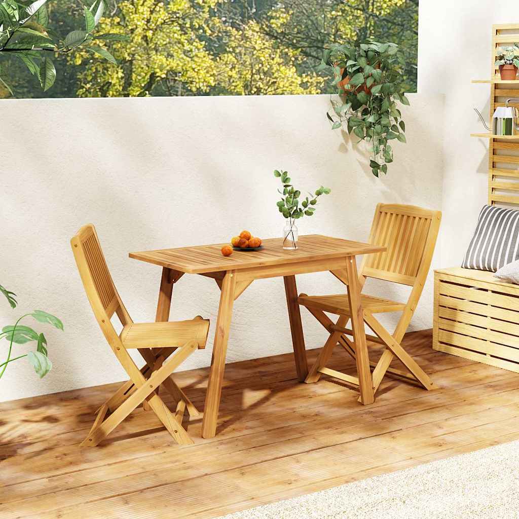 Image of Vidaxl 3-piece Balcony Set, Garden Furniture Set With Table And 2 Folding Chairs, Seating Group For , Garden Set, Solid Acacia Wood