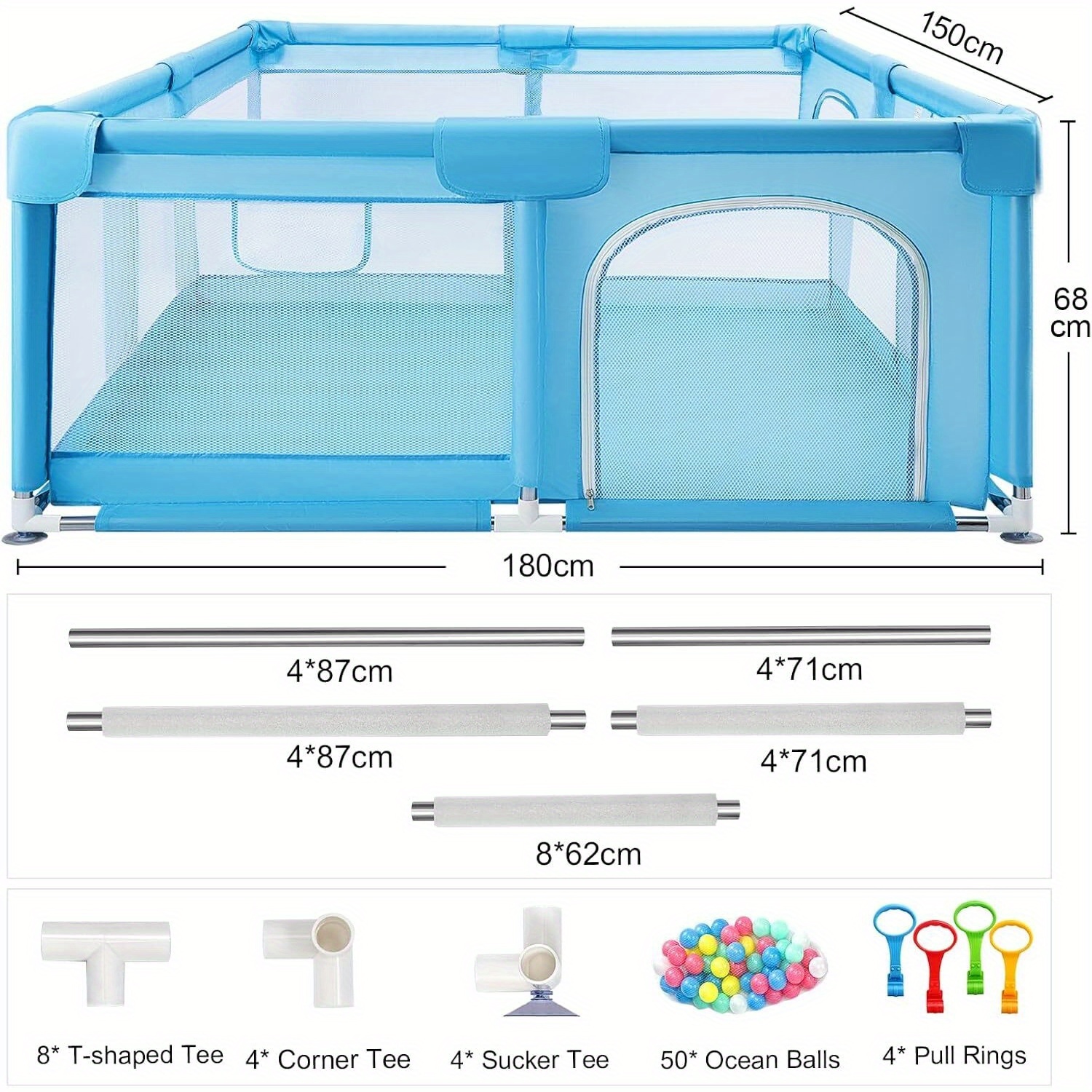 4 Sides Playpen by house & Round Zipper Door PlayPen 127x127cm/180*150cm