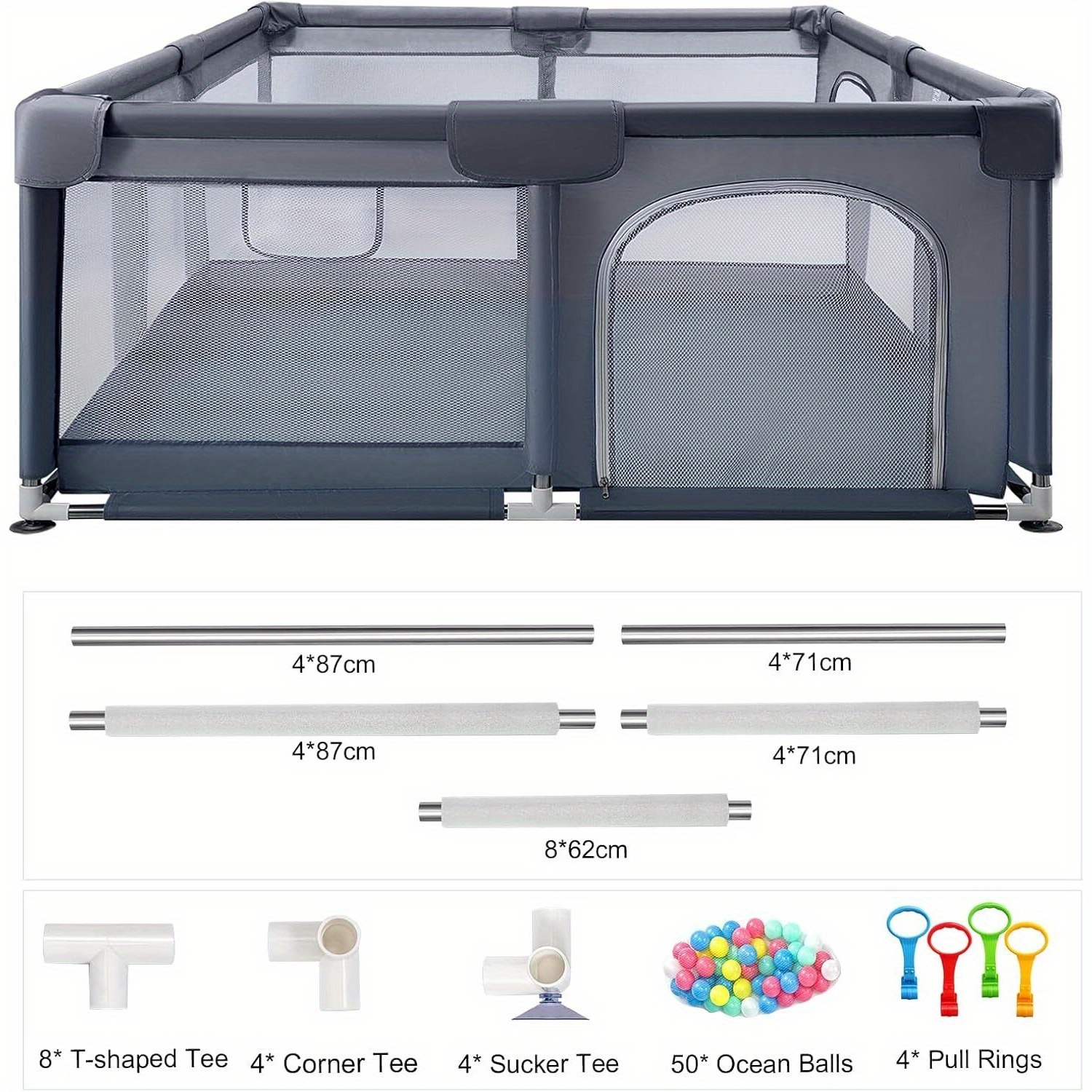 4 Sides Playpen by house & Round Zipper Door PlayPen 127x127cm/180*150cm