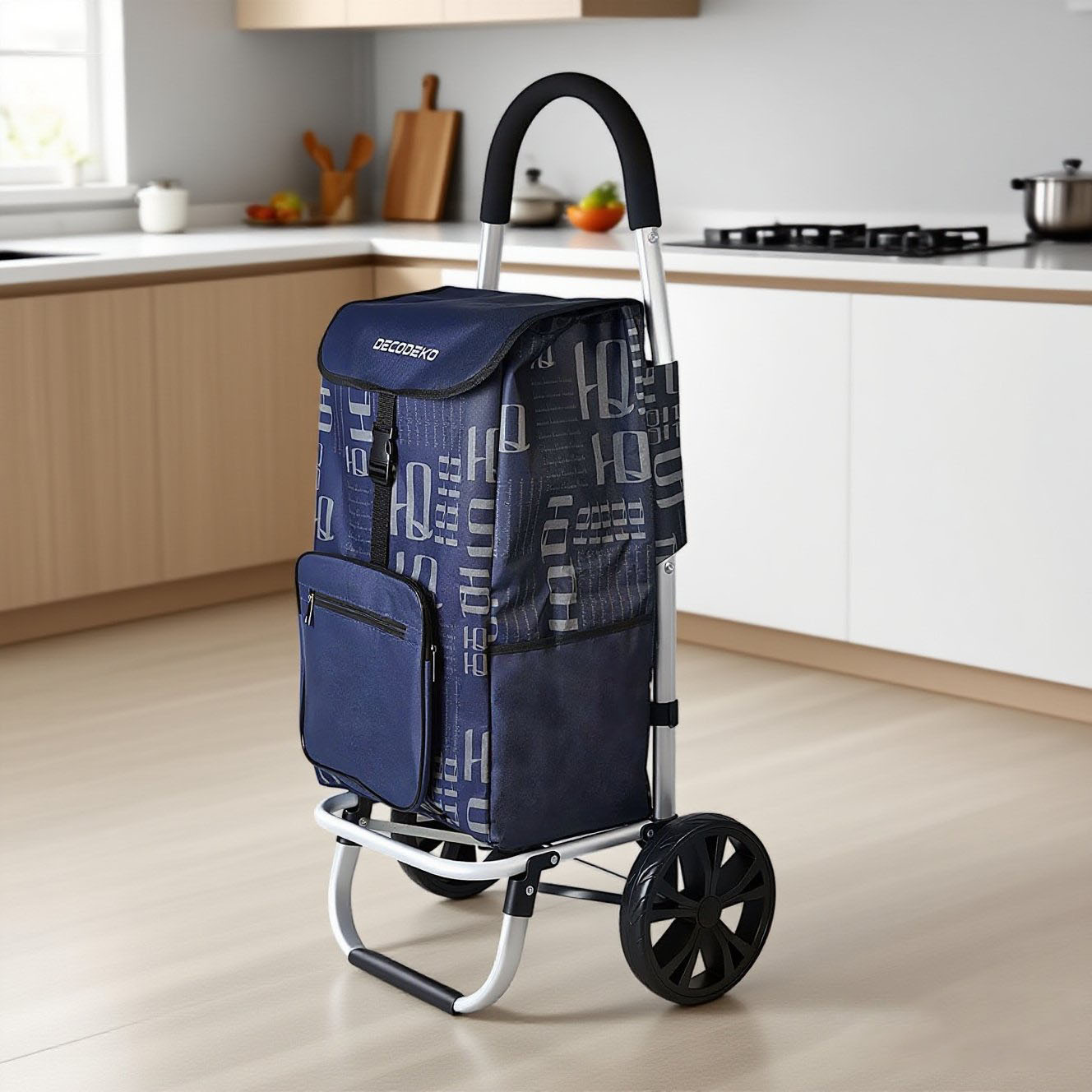TEMU Lightweight And Foldable Shopping Cart, Supermarket Trolley, Oxford Fabric Bag, , Foldable Shopping Cart With And Detachable Bag, Wide-wheel