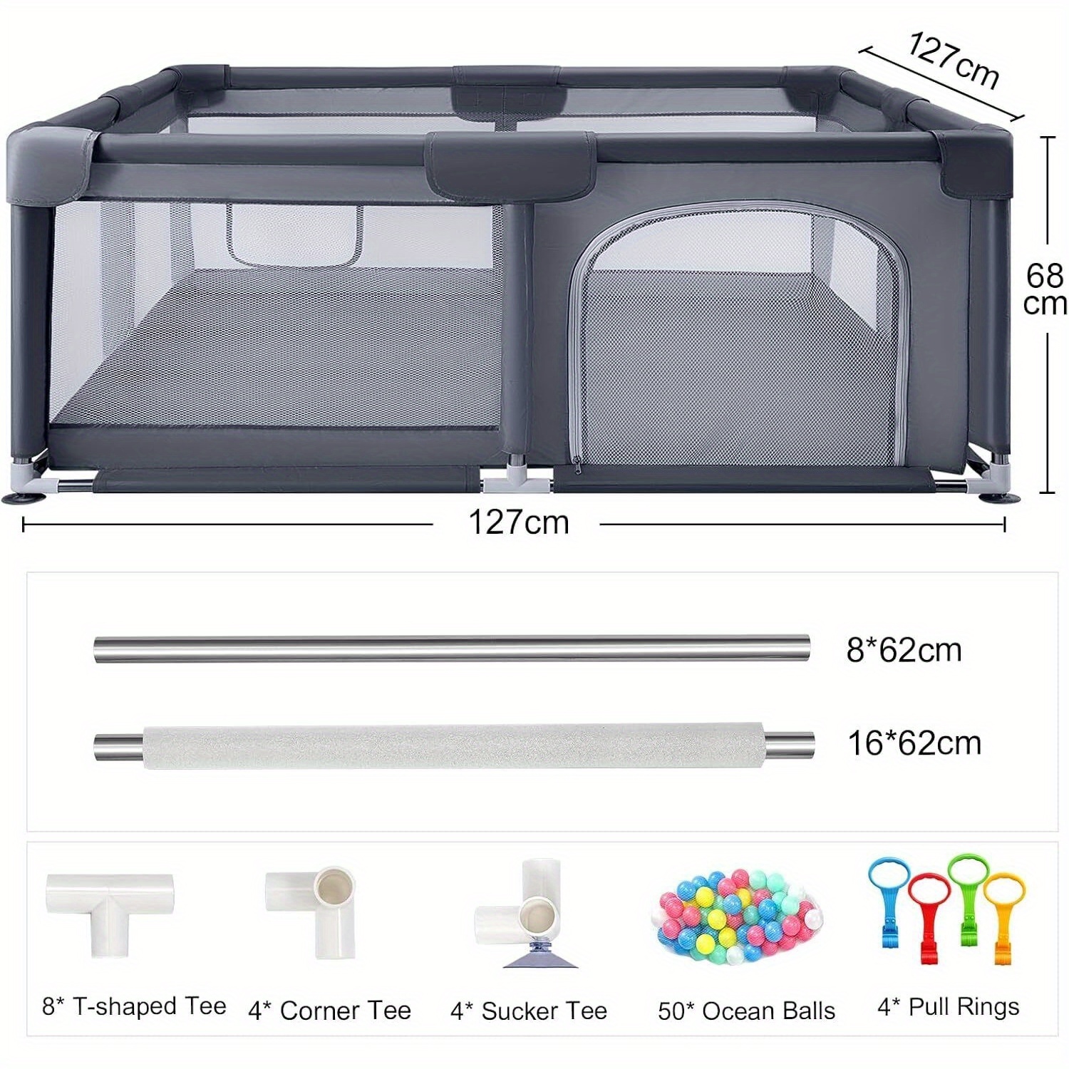 4 Sides Playpen by house & Round Zipper Door PlayPen 127x127cm/180*150cm