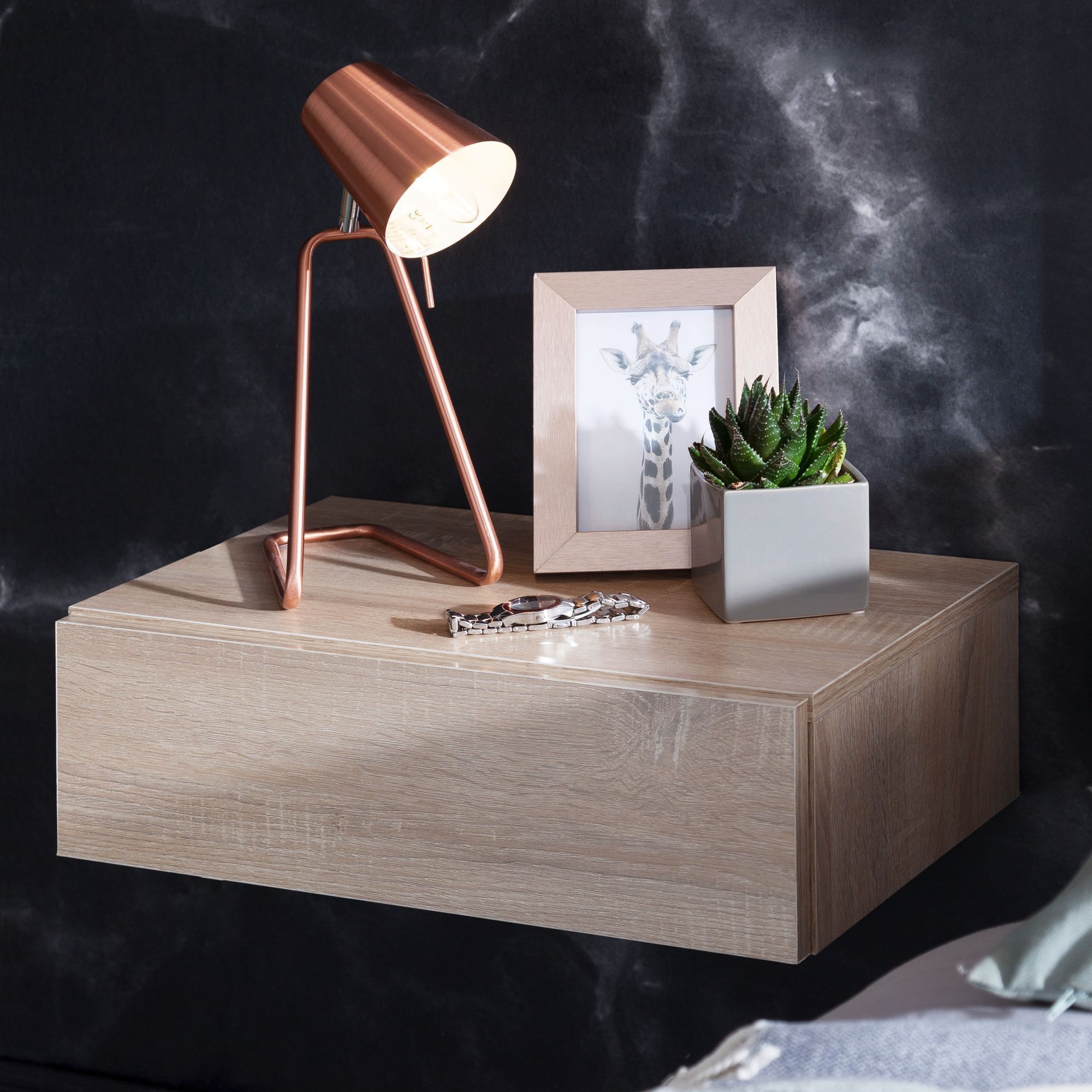 Night Console For Wall Mounting 46x15x30cm Nightstand Wood, Wall Shelf With Drawer, Nightstand For Box Spring Bed Floating, Wall Console Nightstand Hanging
