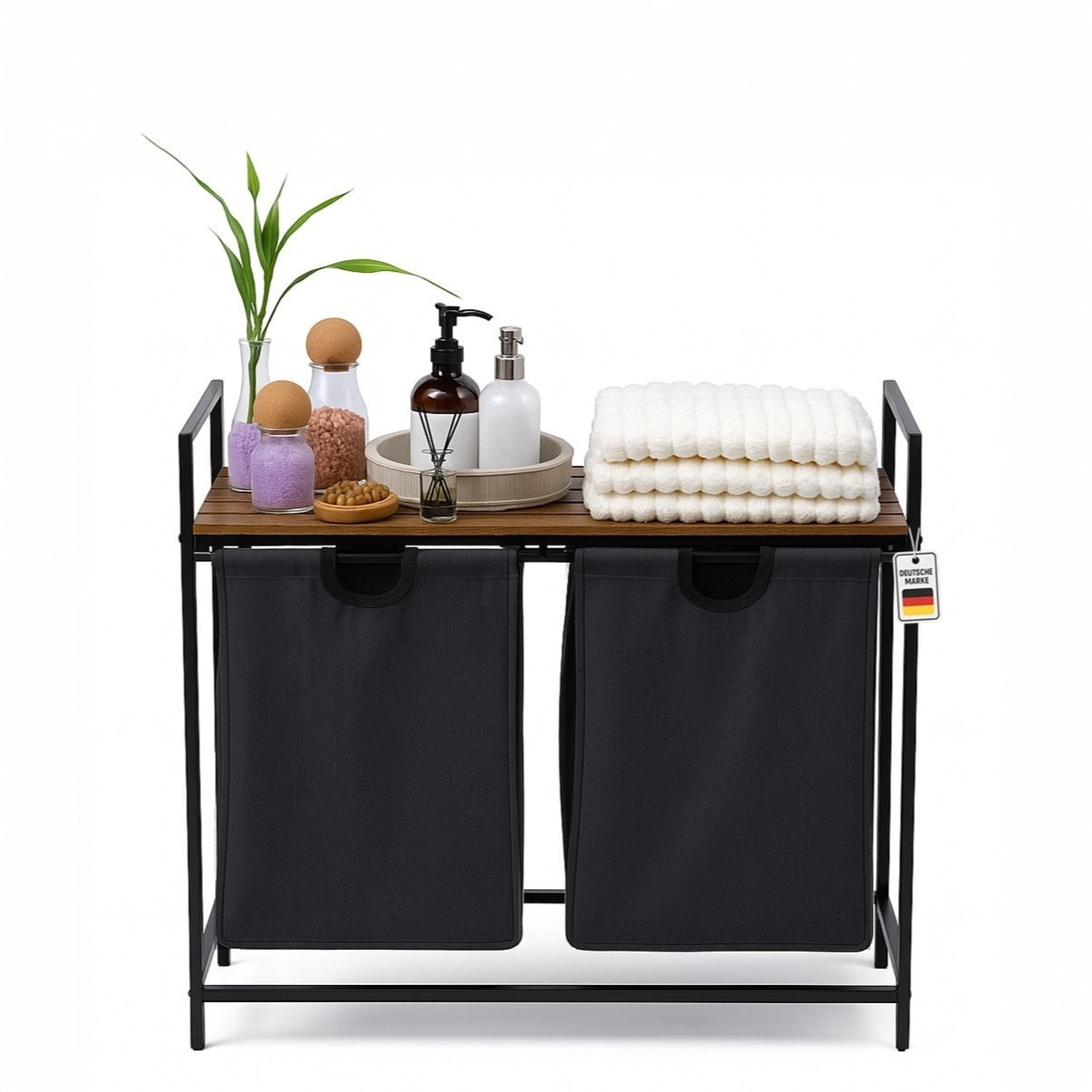 Roxlin Laundry Basket With 2 Compartments - Laundry Collector With Lid & Shelf - Metal Laundry Sorter - Dirty Laundry Organizer For Bathroom, Bedroom & Laundry Room