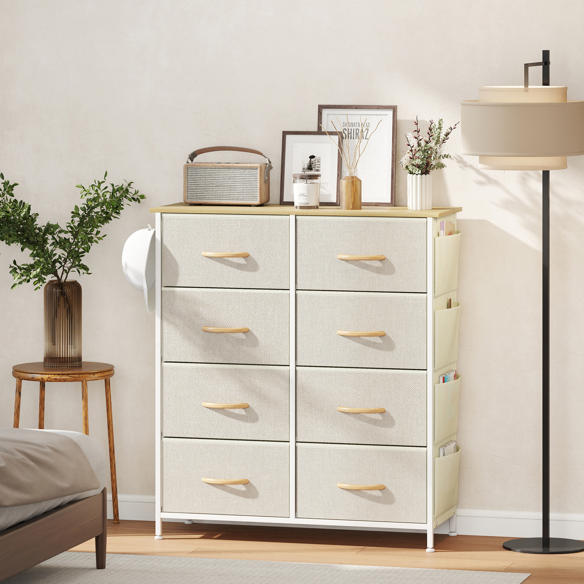 Image of 8-drawer Dresser With Felt Storage Cabinet, Side Pocket, , Modern Sideboard For Bedroom, Living Room, Beige