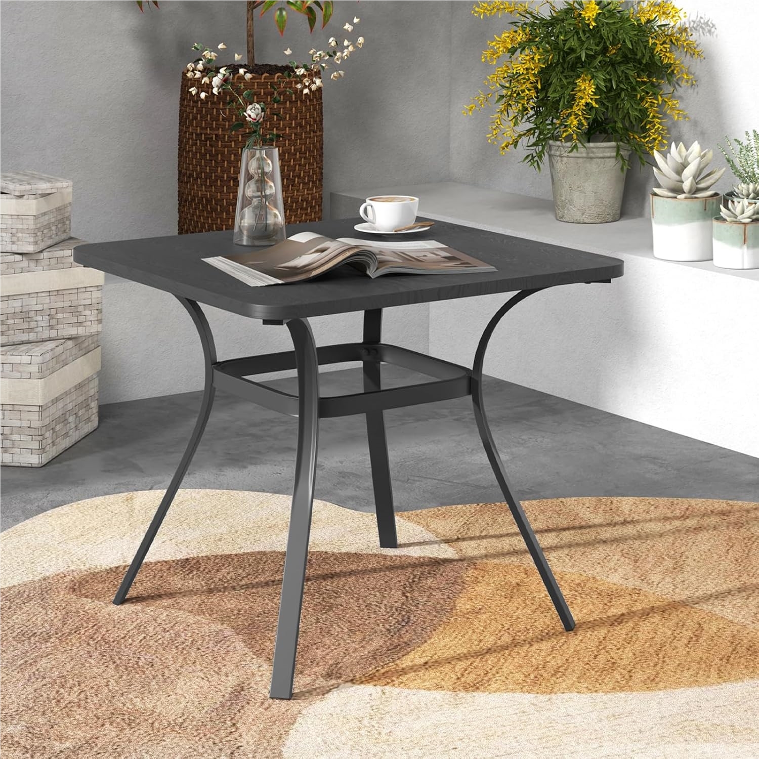 Garden Table, Square Metal Table With 4 Curved Legs, Balcony Table, Dining Table For , Side Table For Backyard