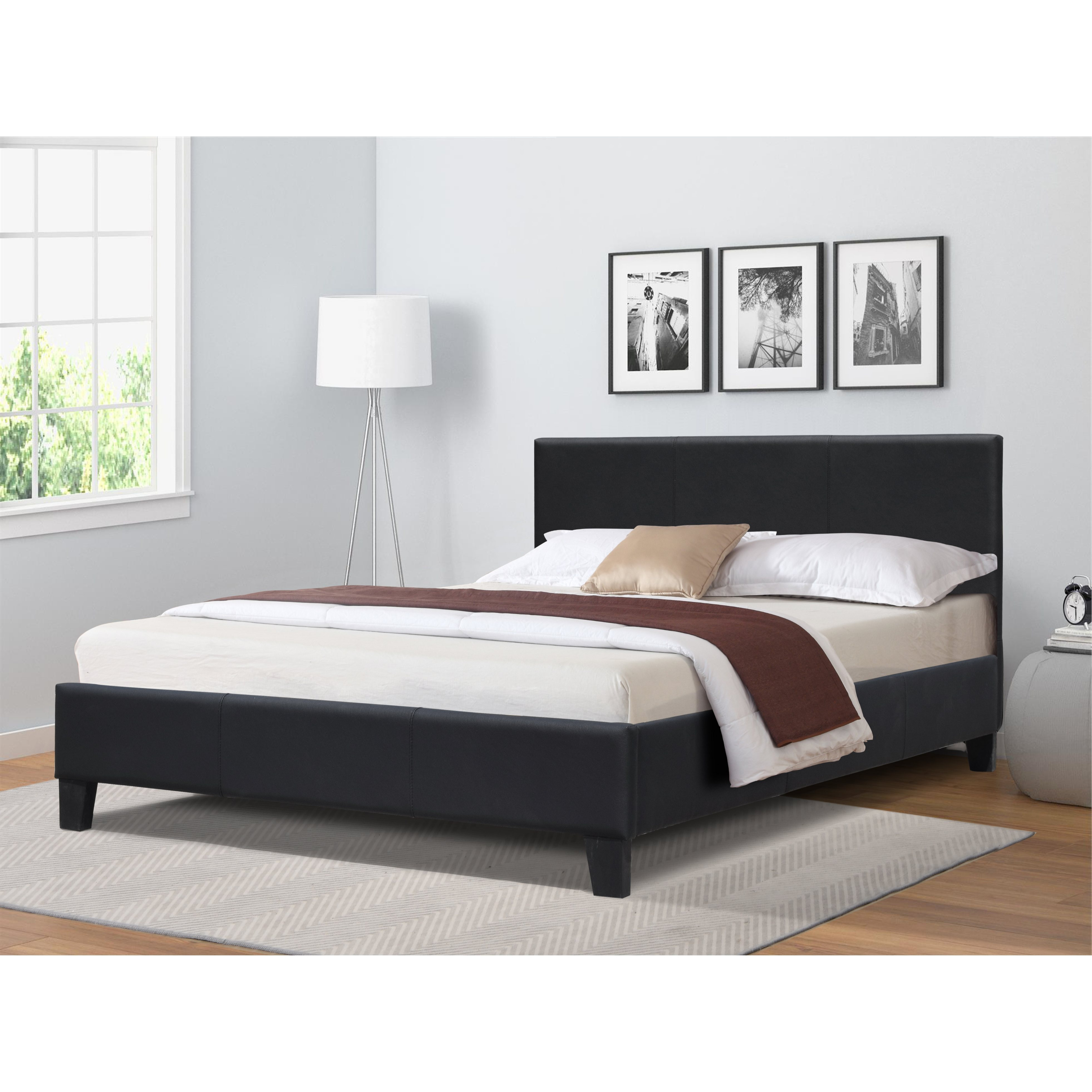 Modern Faux Leather Bed Frame In Black Or Brown In 3ft, 4ft, 4ft6 Or 5ft Size