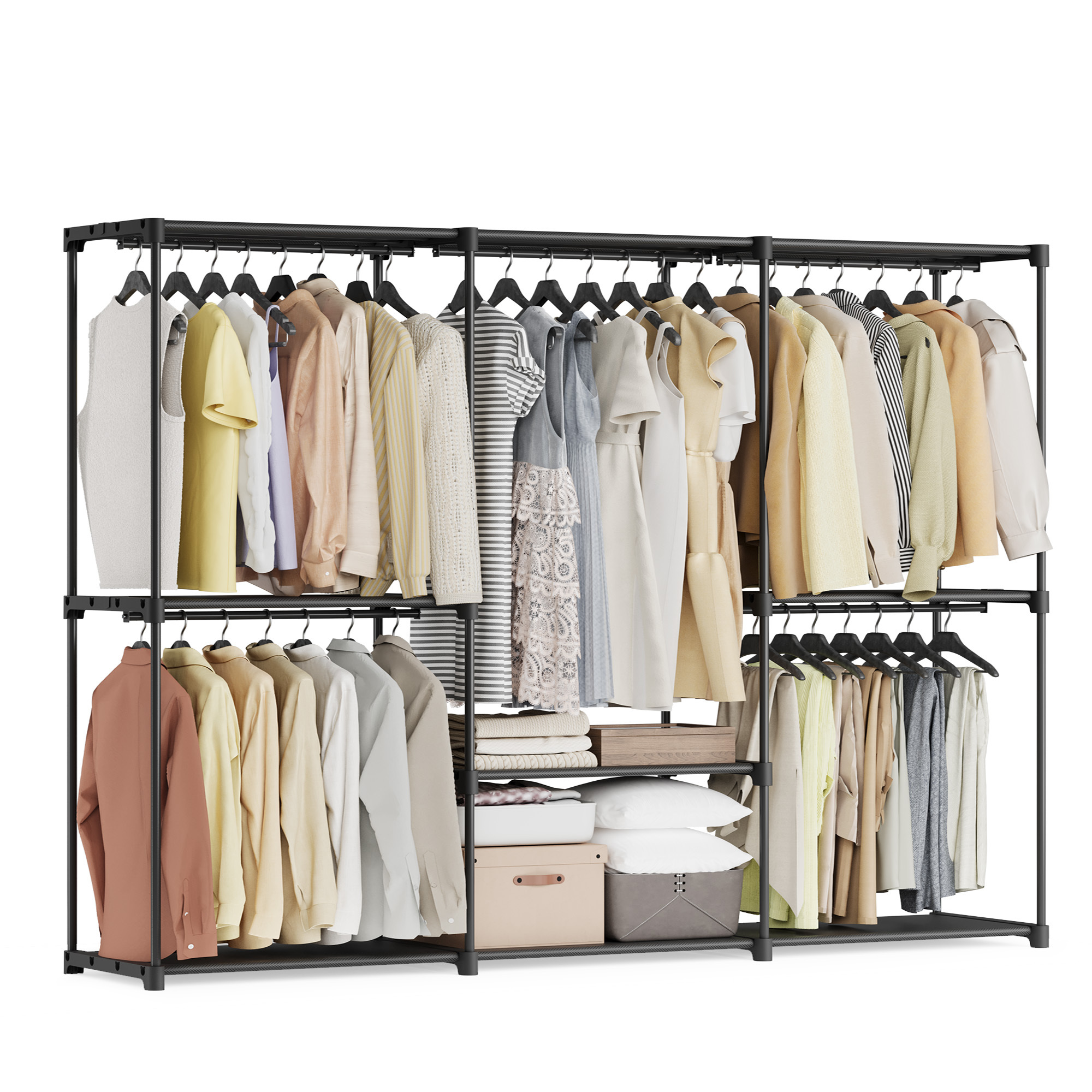 Image of Open Wardrobe, Clothes Rack, Garment Rail, Coat Rack, 5 Hanging Compartments, Space, For Bedroom, Living Room, 205 X 166 Cm