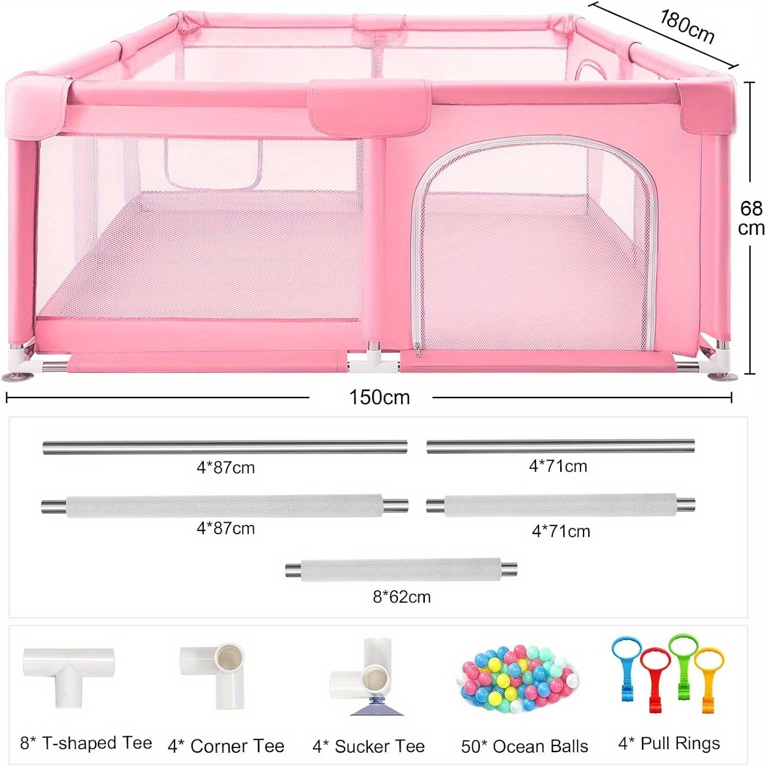4 Sides Playpen by house & Round Zipper Door PlayPen 127x127cm/180*150cm