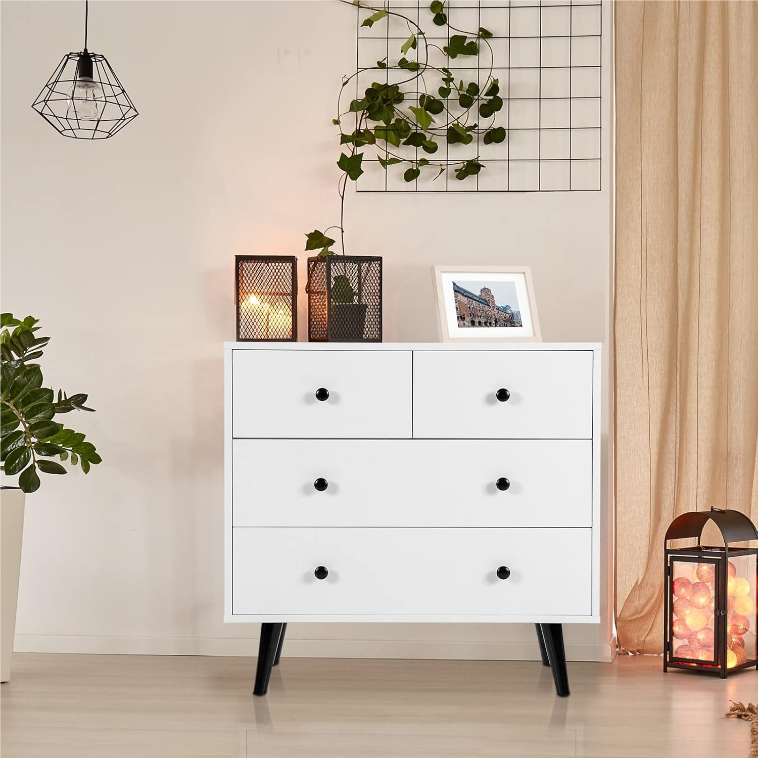 Image of Wooden Chest Of Drawers With 4 Drawers In 2 Sizes, Storage Cabinet With Tilt Protection, Bedroom, Office