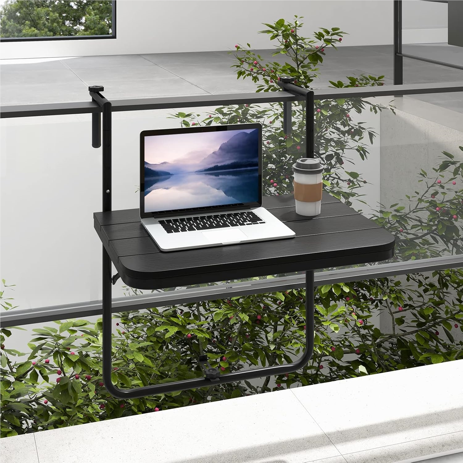 Balcony Table Foldable And Weatherproof, Balcony Hanging Table Height Adjustable In 3 Levels, Garden Table