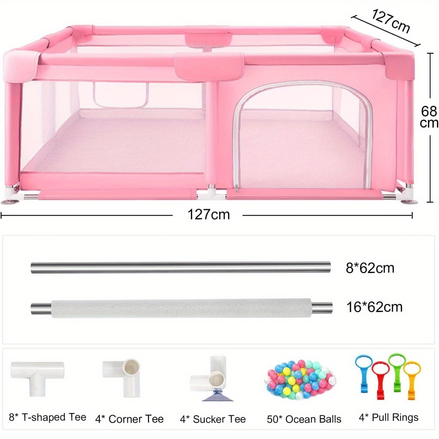 4 Sides Playpen by house & Round Zipper Door PlayPen 127x127cm/180*150cm