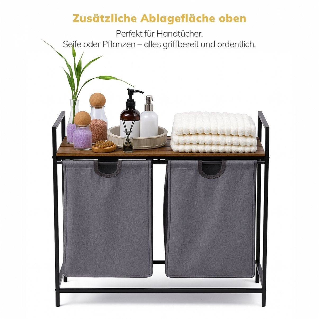 Image of Roxlin Laundry Basket With 2 Compartments - Laundry Collector With Lid & Shelf - Metal Laundry Sorter - Dirty Laundry Organizer For Bathroom, Bedroom & Laundry Room