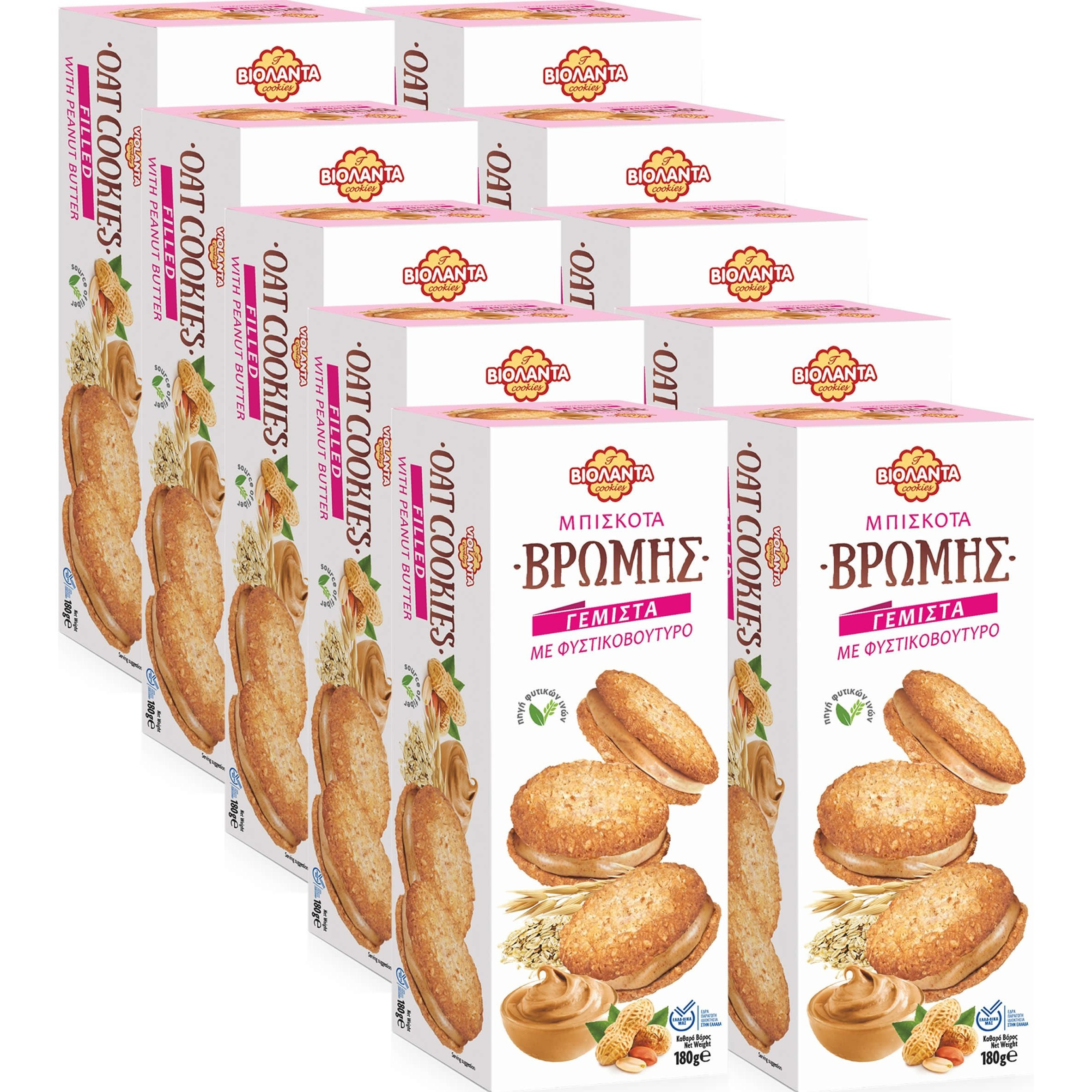 Oat Double Filled With Peanut Butter Cream, High-fiber From Greece, 10×180g (1800g)
