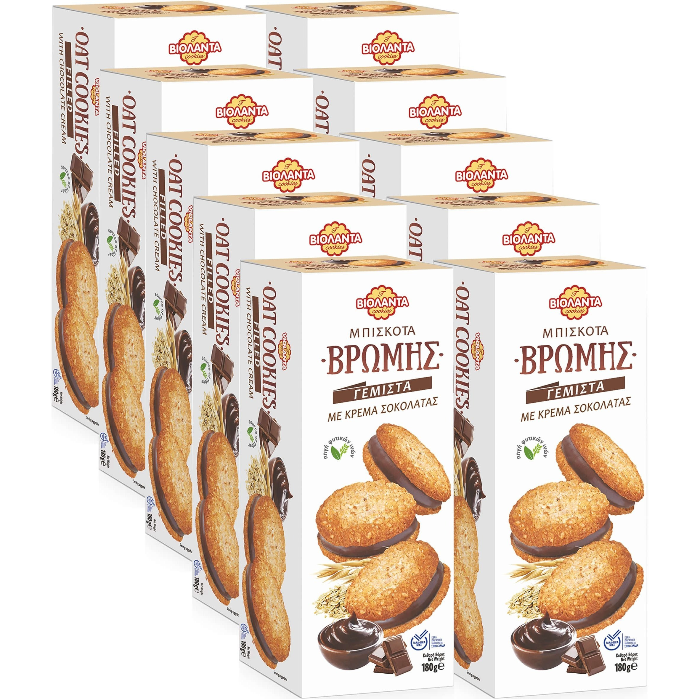 Oat Double Filled With Chocolate Cream, High-fiber From Greece, 10×180g (1800g)