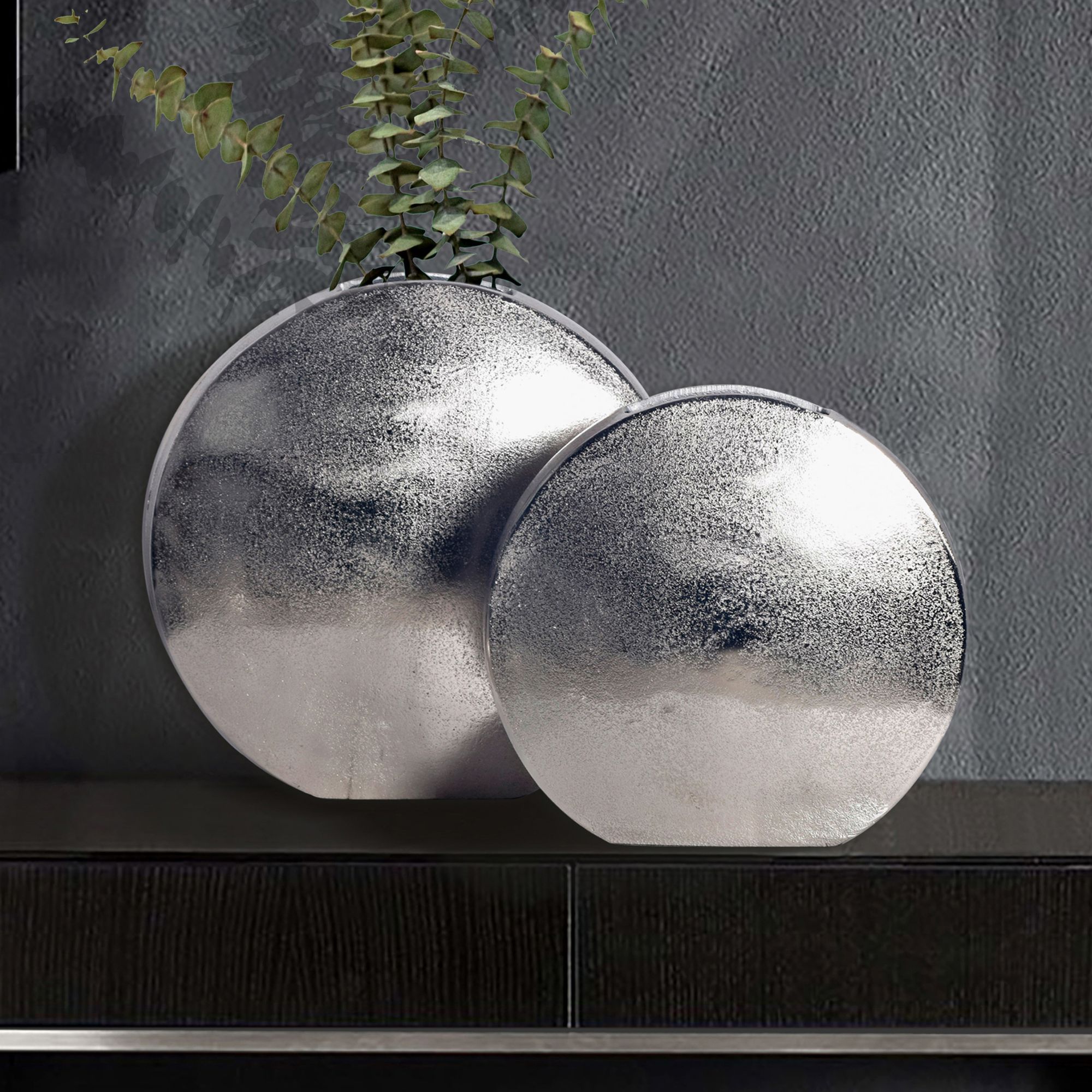 Decorative Vase Set Of 2, Modern Aluminum Flower Vase, Round Decorative Vase 2-piece Set For Flowers, Aluminum Table Vase, Home Decor, Metal Table Decor, Handcrafted