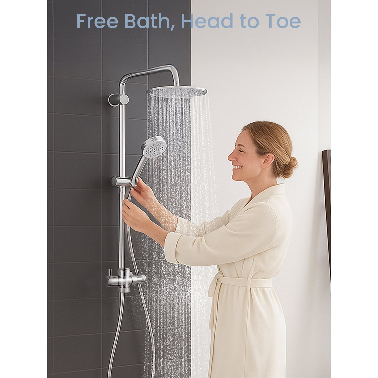 Shower Riser Kit with Twin Head Mixer, Handheld & Overhead Shower
