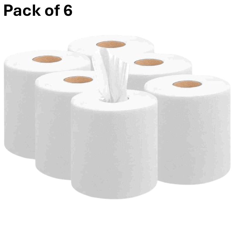TEMU 6pcs Kitchen Roll, White Paper Towels, 2-ply, Centrefeed Rolls, Strong & Absorbent Kitchen Rolls White, Embossed Paper Towels, Multi Fold Double
