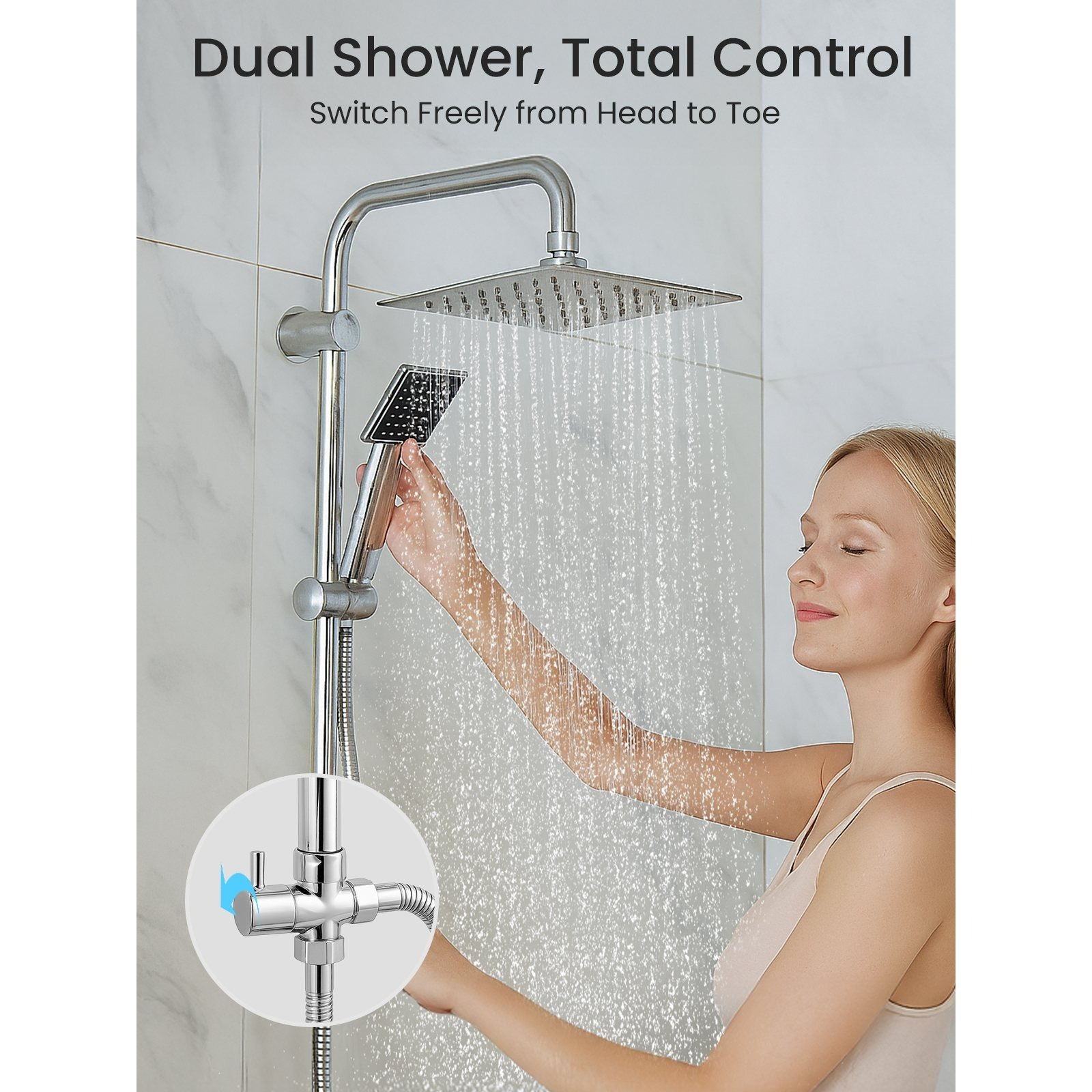 Shower Riser Kit with Twin Head Mixer, Handheld & Overhead Shower