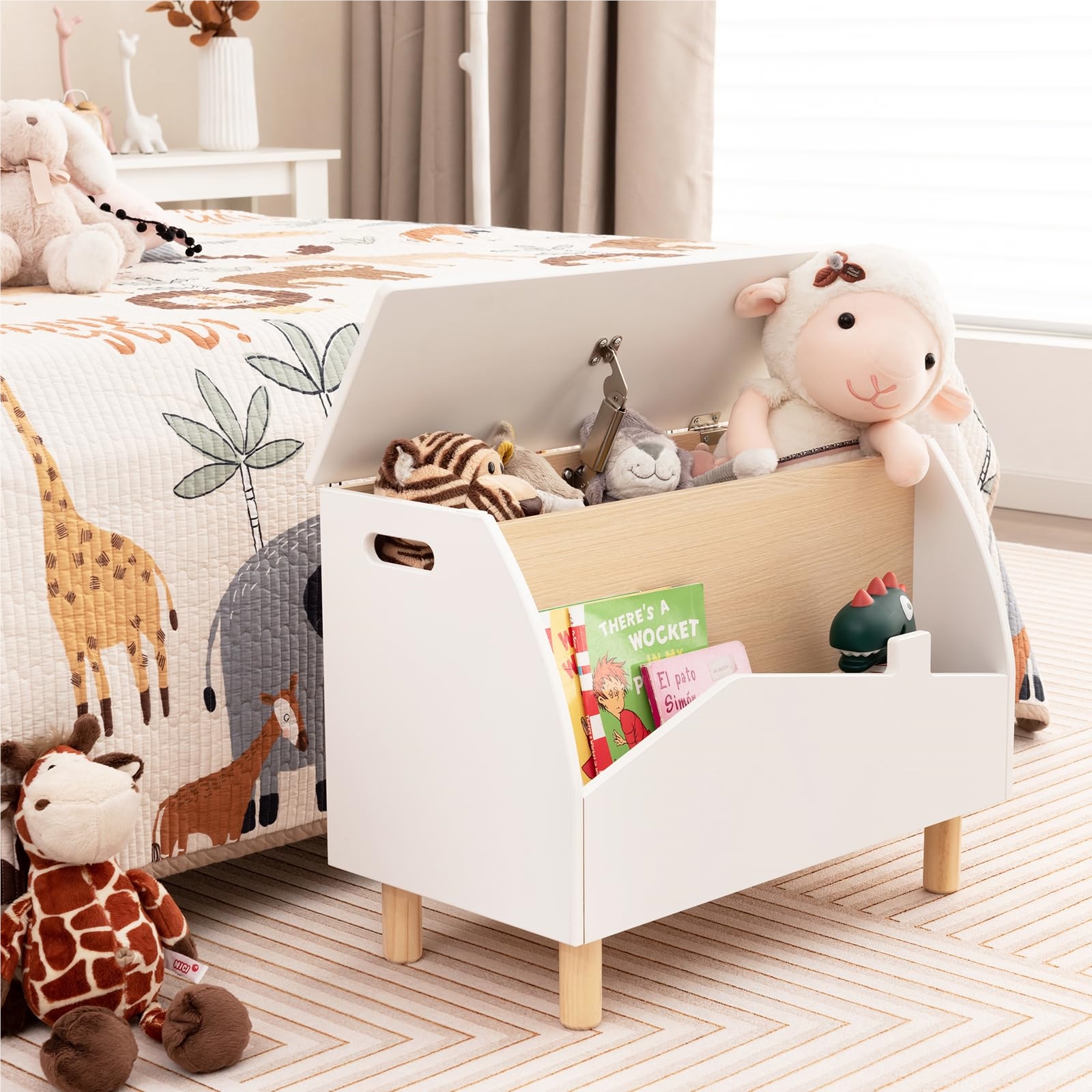 Image of Wooden Toy Chest With Shelf, Toy Trunk With Lid, Storage Chest Toy Box For Children's Toys, Toy Storage For Kids' Room, Playroom, 60 X 30 X 44cm (white)
