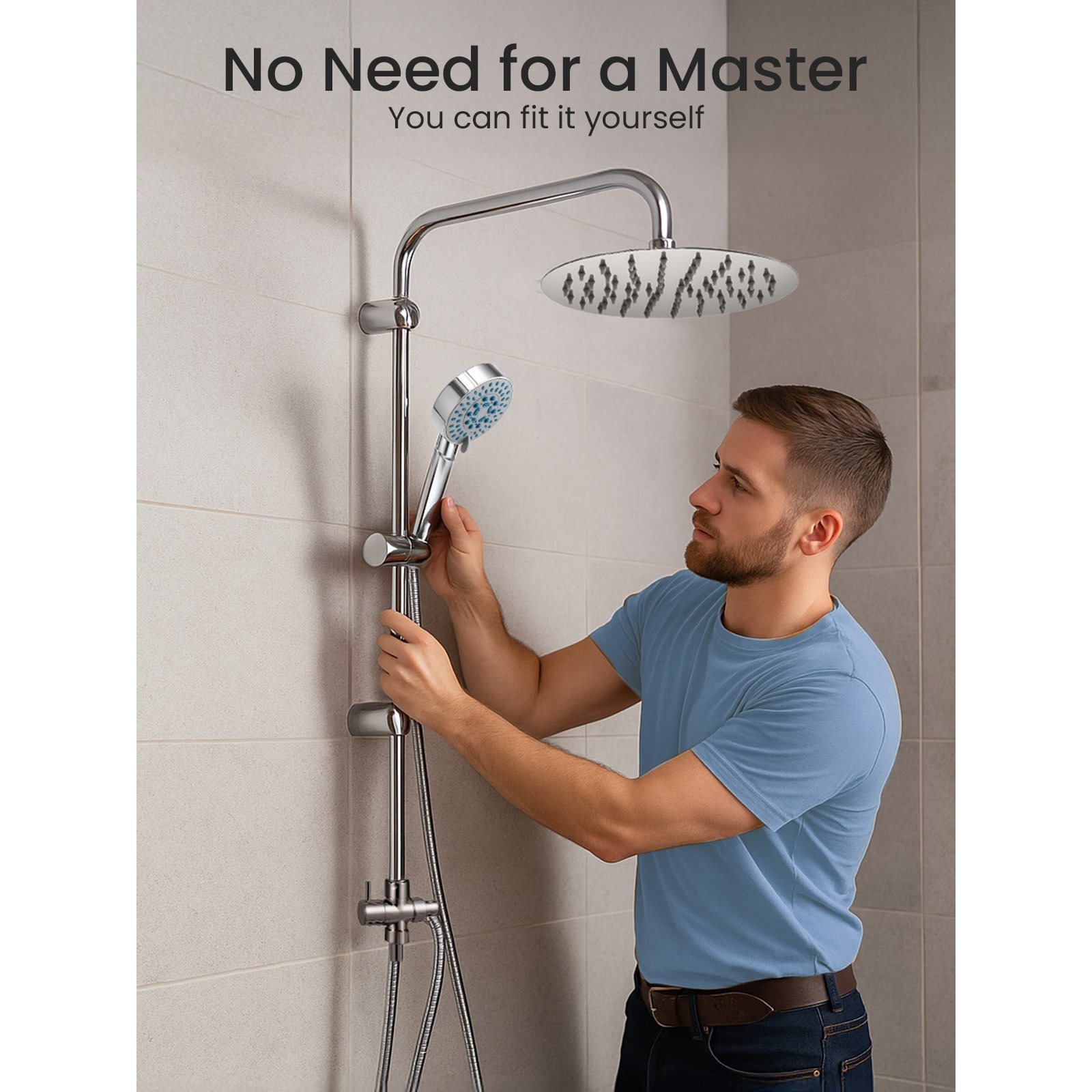Shower Riser Kit with Twin Head Mixer, Handheld & Overhead Shower