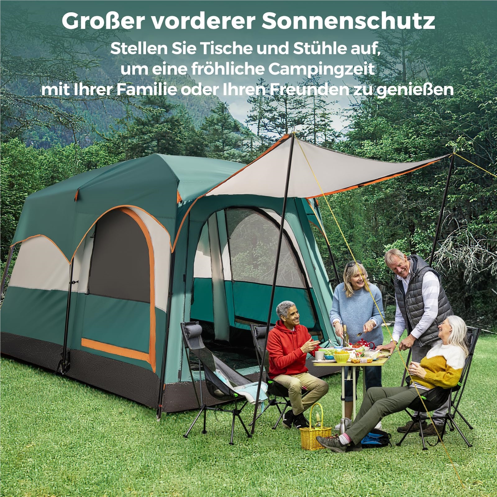 Image of Tent For 4-6 People, Camping Tent With Awning And 2-room Partition, Large Tunnel Tent With Sewn-in Tent Floor, Family Tent With Carrying Bag For Camping