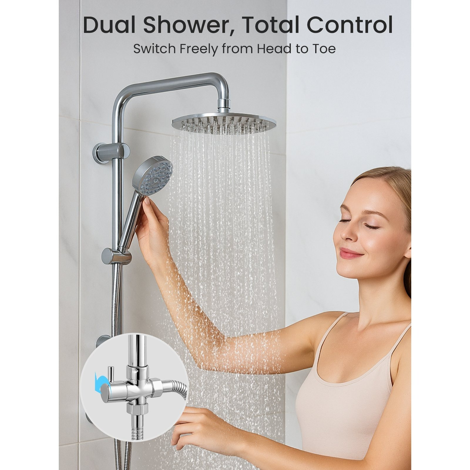 Shower Riser Kit with Twin Head Mixer, Handheld & Overhead Shower