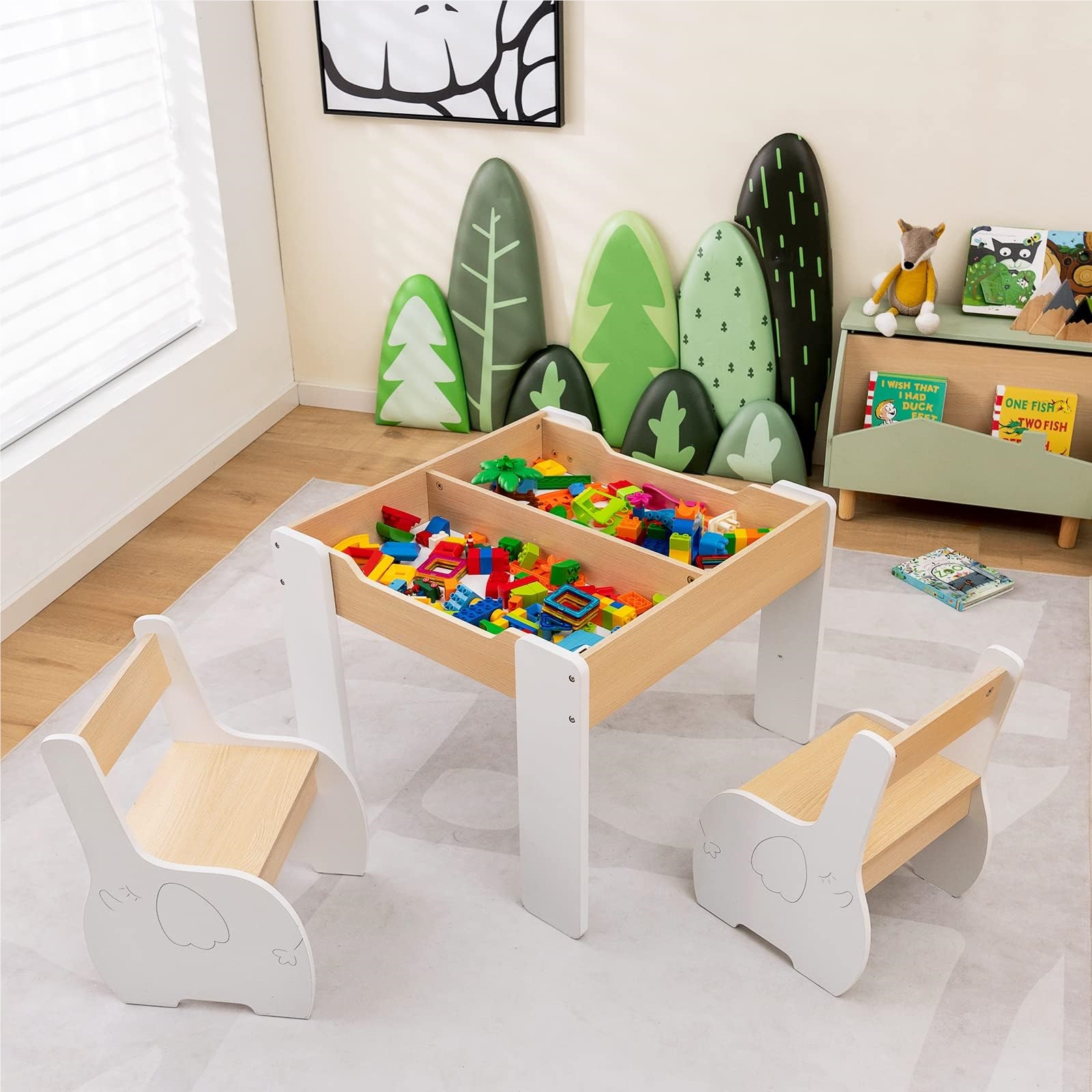 Image of Children's Table With 2 Chairs, 3-piece Wooden Seating Set With Reversible & Removable Tabletop, Kids' Craft Table With Storage, Children's Furniture Seating Group 3 And Up (white)