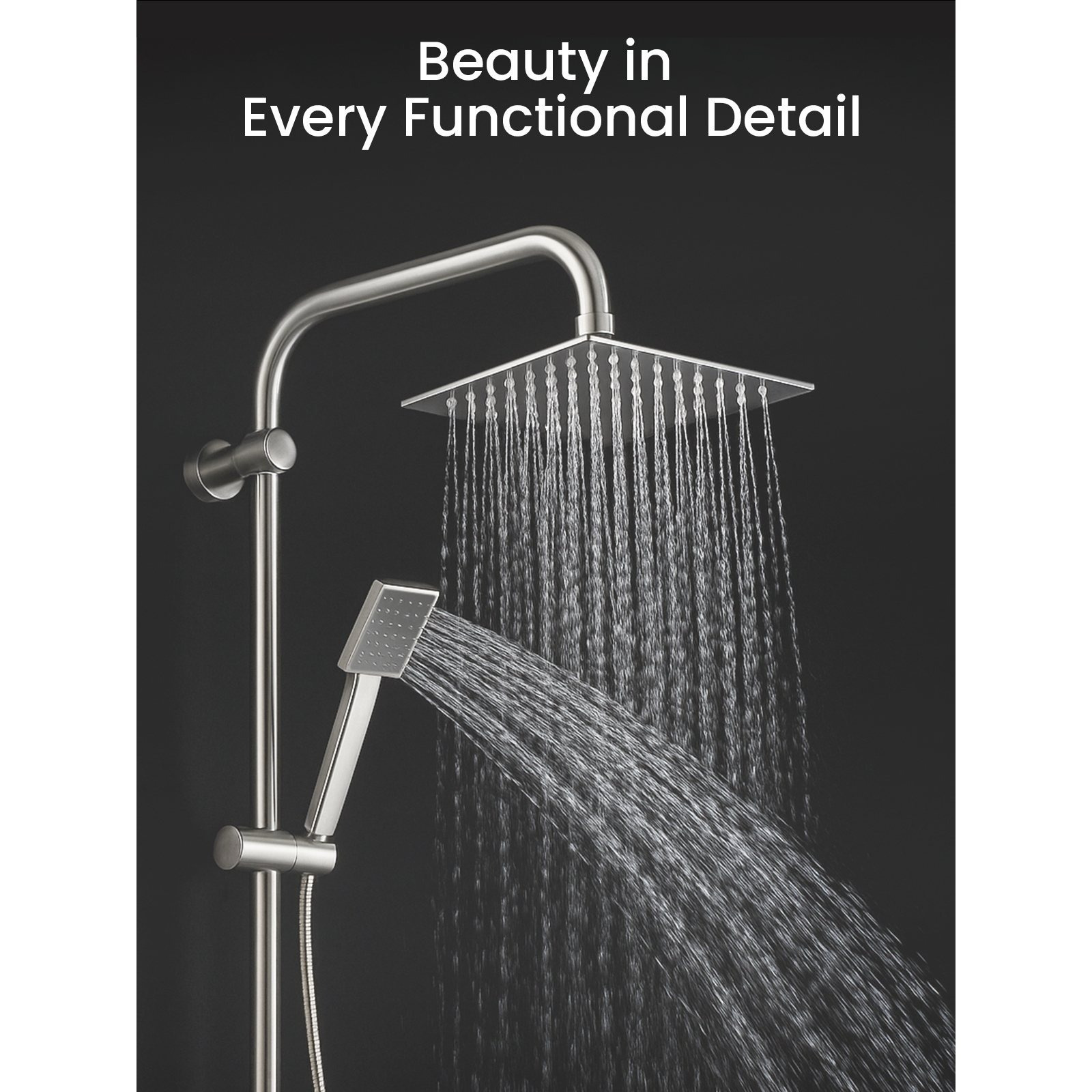 Shower Riser Kit with Twin Head Mixer, Handheld & Overhead Shower
