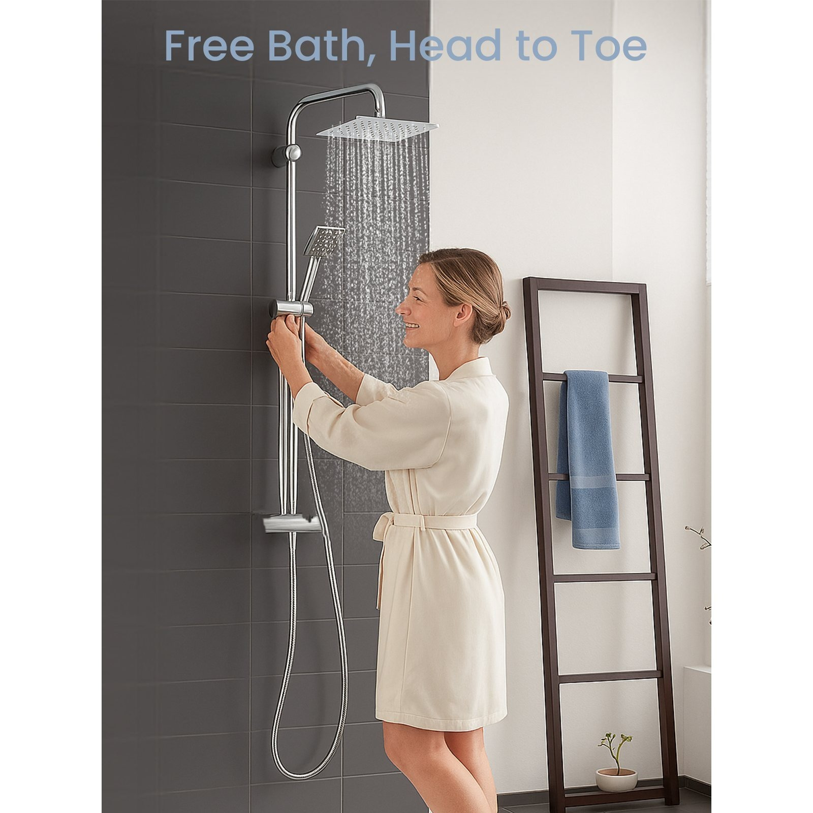 Shower Riser Kit with Twin Head Mixer, Handheld & Overhead Shower